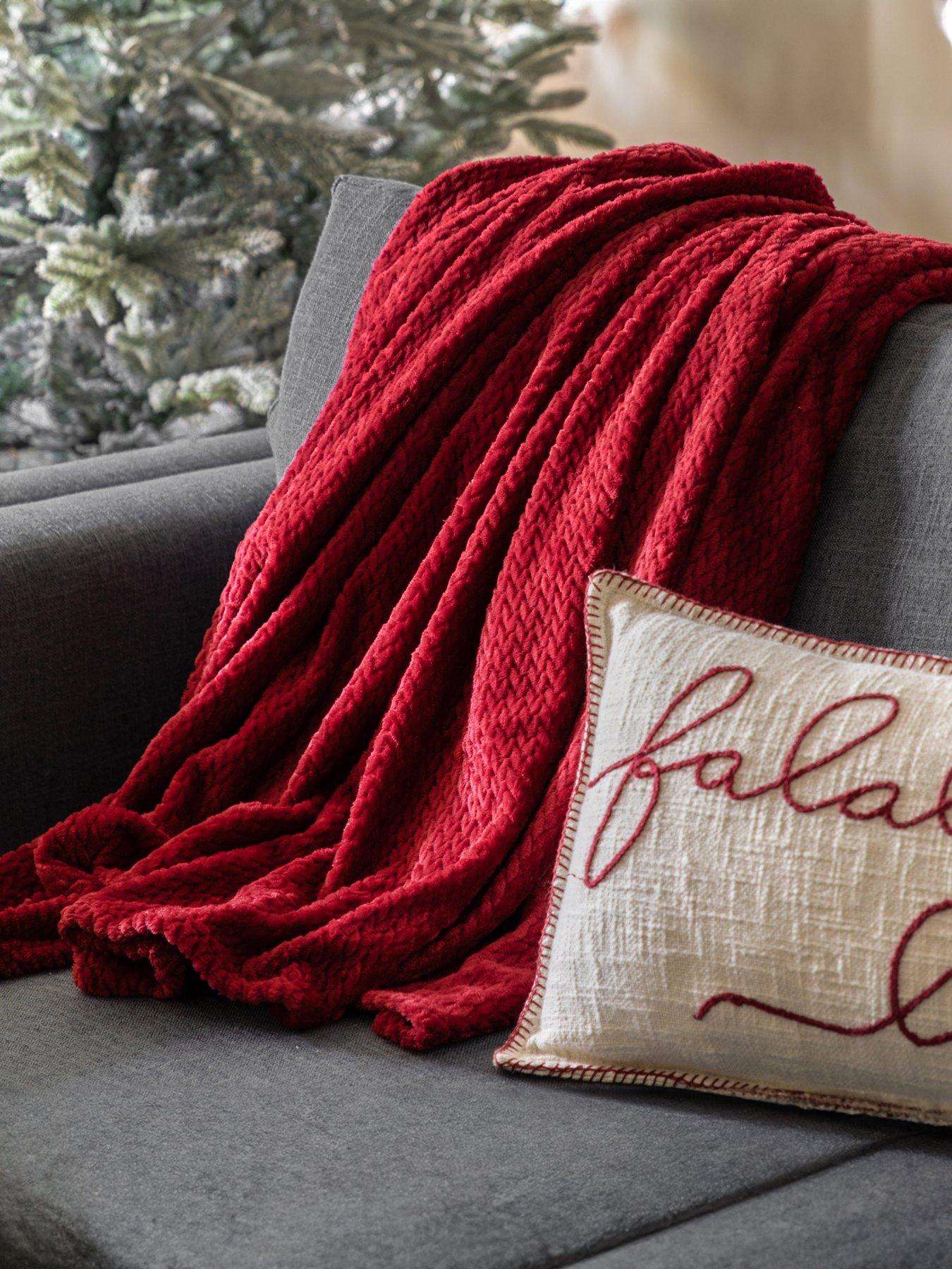 undefined Woodland Chevron Embossed Throw Red 1300x1700mm