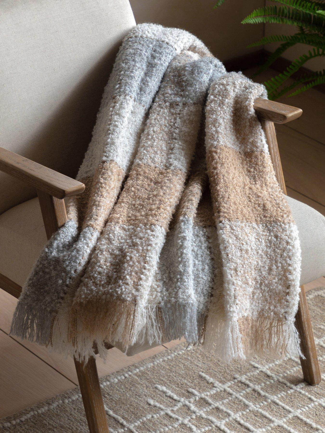 undefined Autumn Check Boucle Throw Natural 1300x1700mm