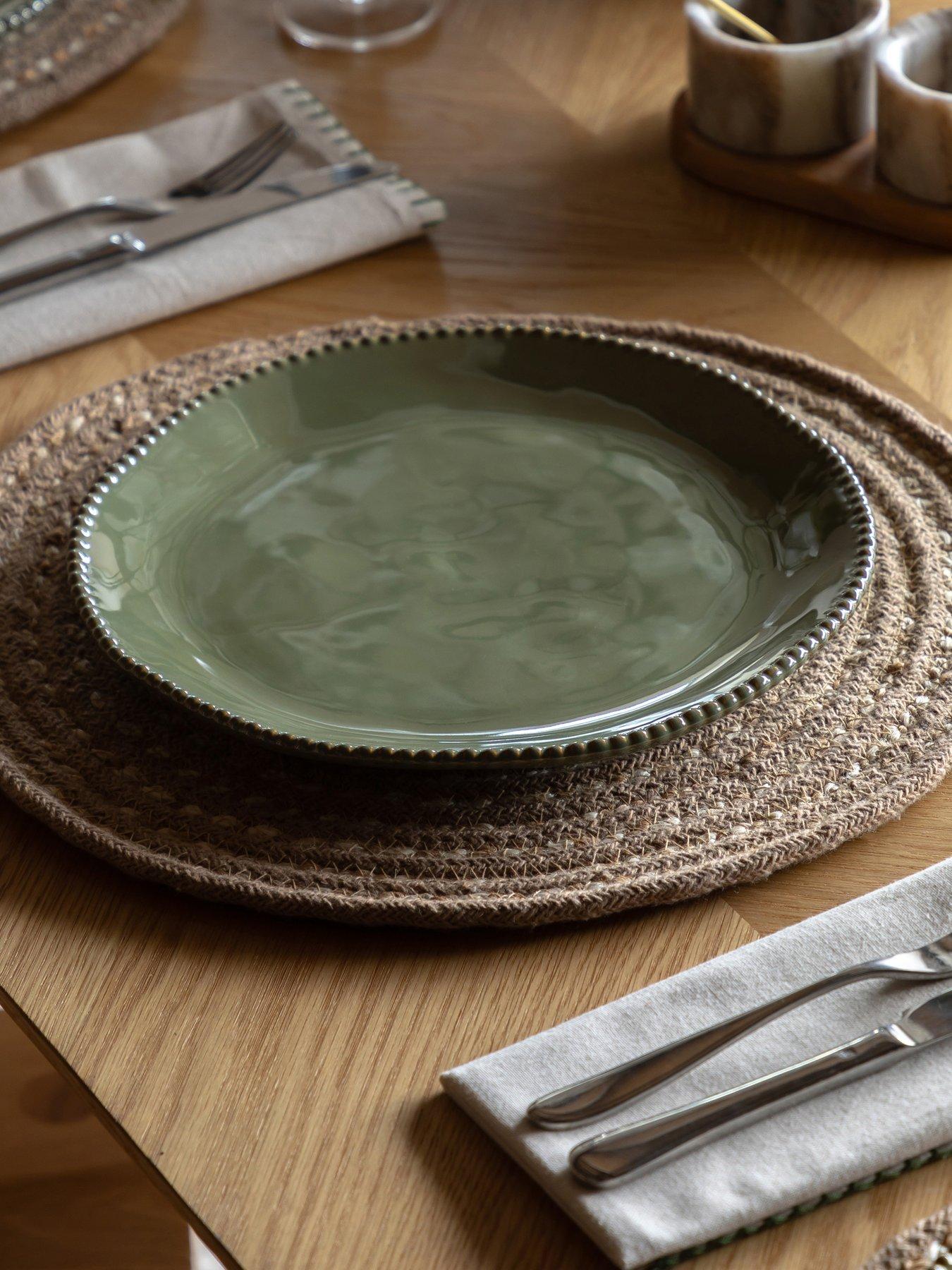 Gallery Direct Beaded Dinner Plate Olive Green Pk4