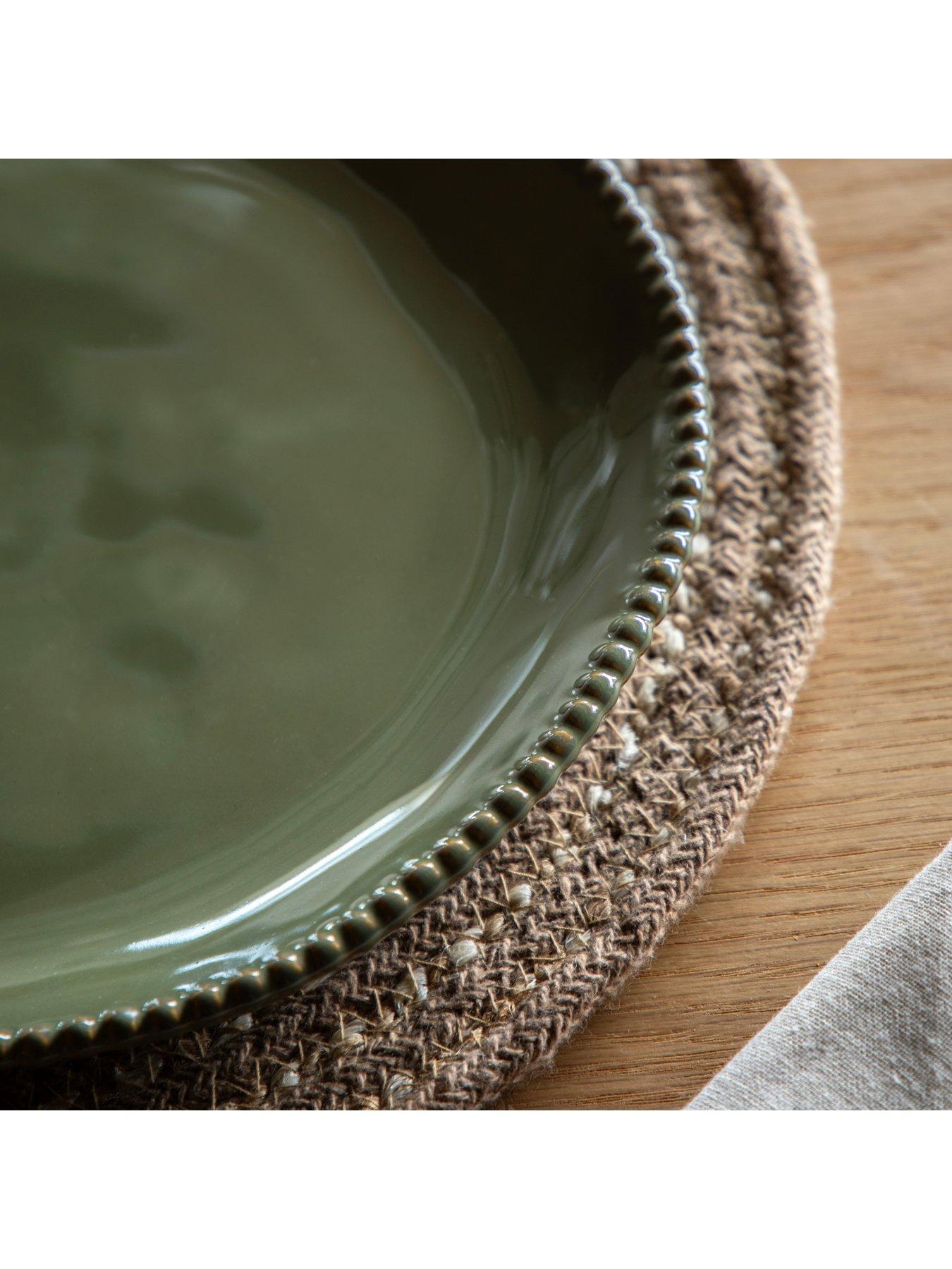 Image 3 of 5 of Gallery Direct Beaded Dinner Plate Olive Green Pk4