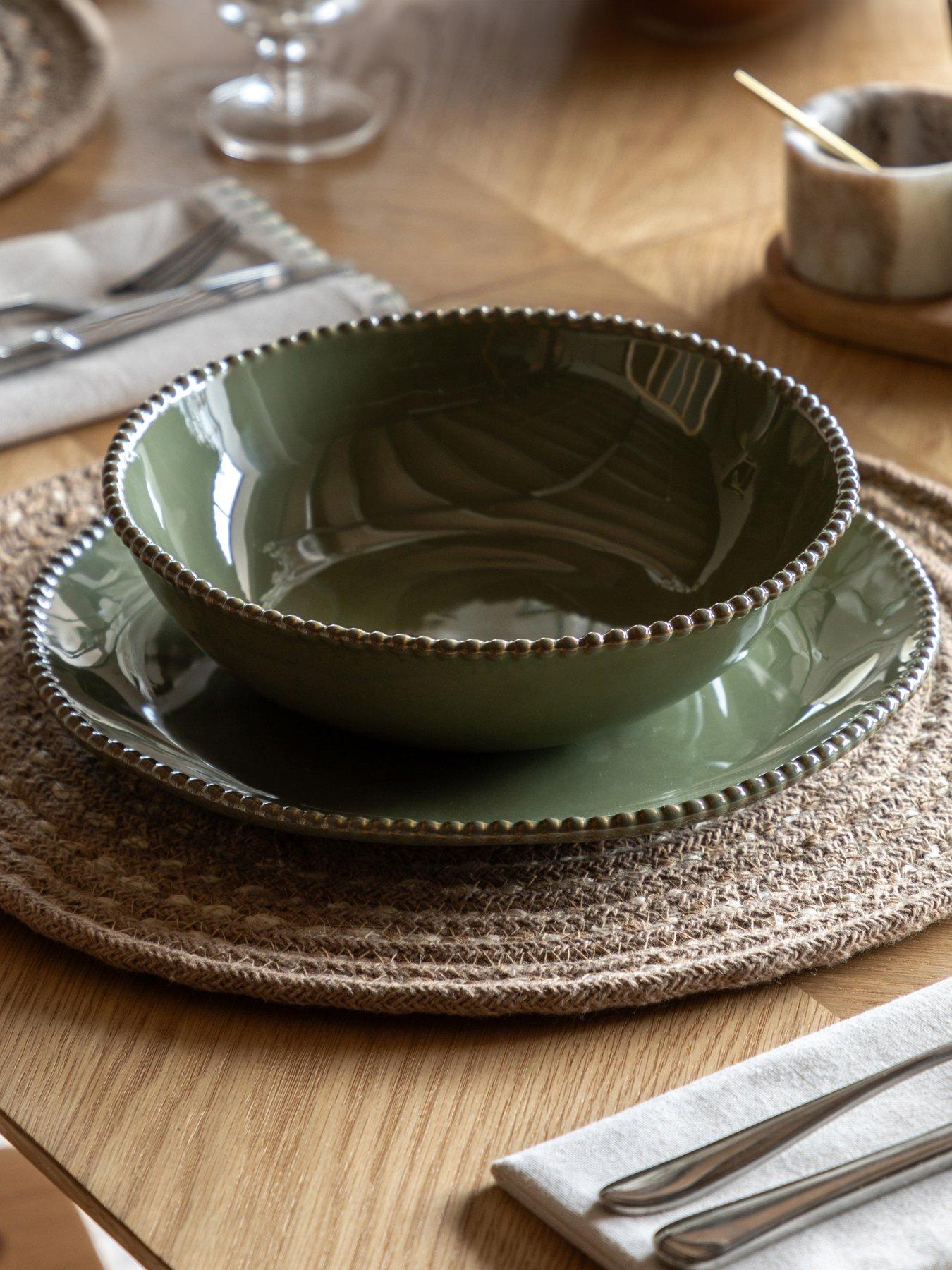 Gallery Direct Beaded Pasta Bowl Olive Green Pk4