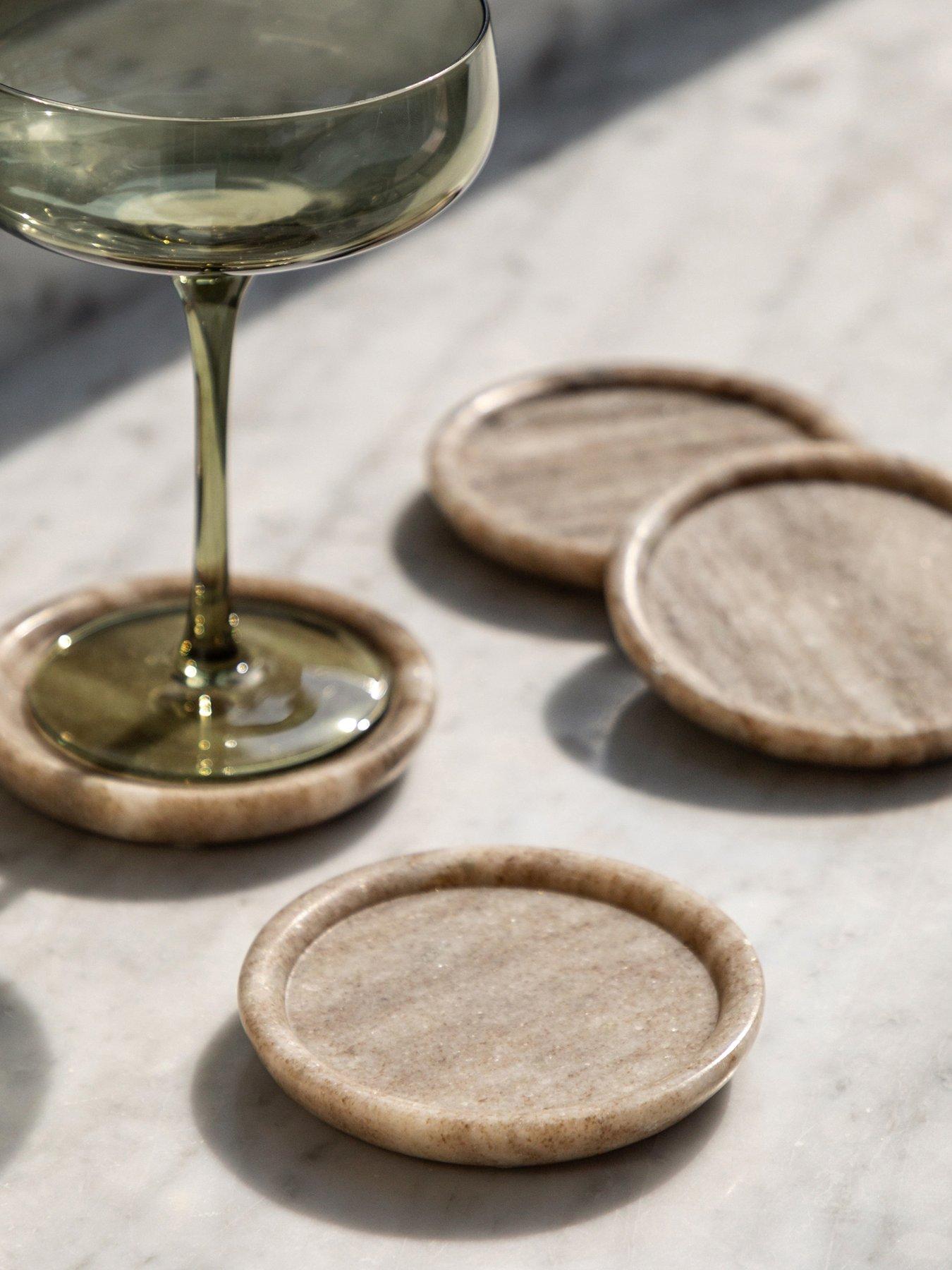undefined Beige Marble Rounded Coasters Set/4
