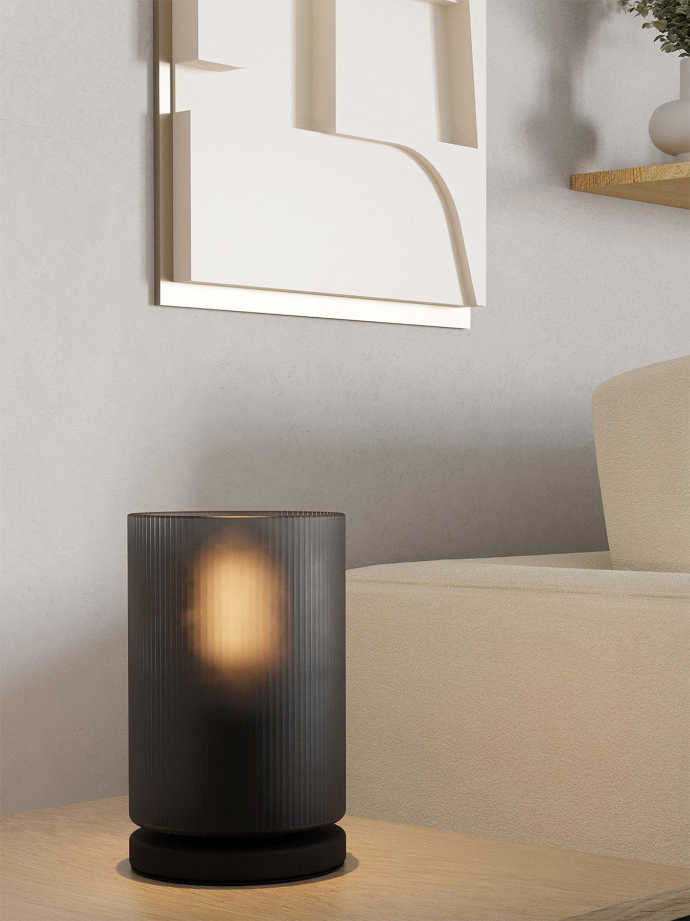 undefined Colomera Black Glass  &  Steel Minimalist Table Lamp - Black