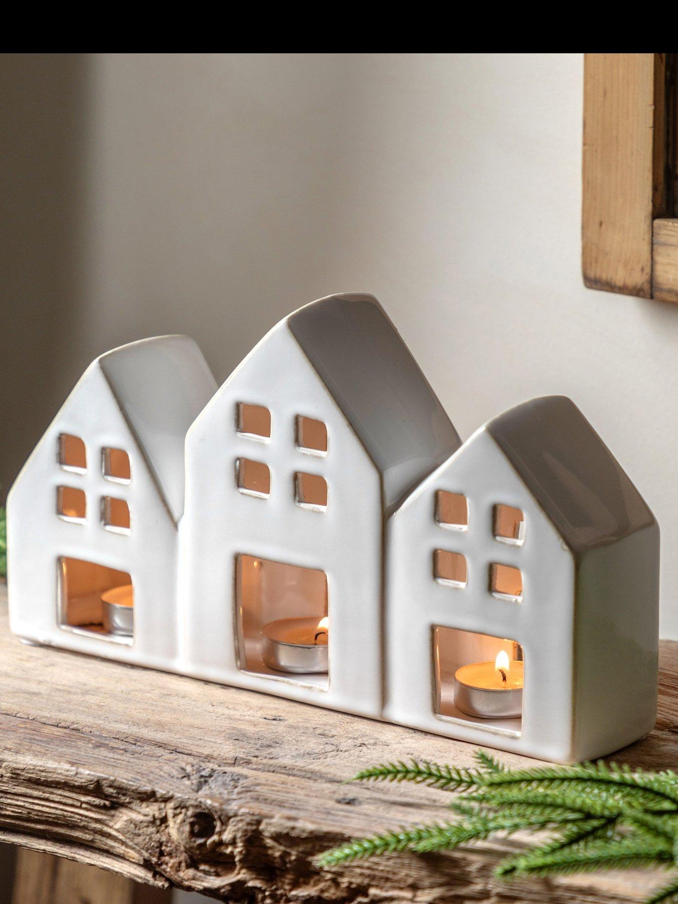 undefined Set Of White Ceramic Decoraive House Tealight Holder