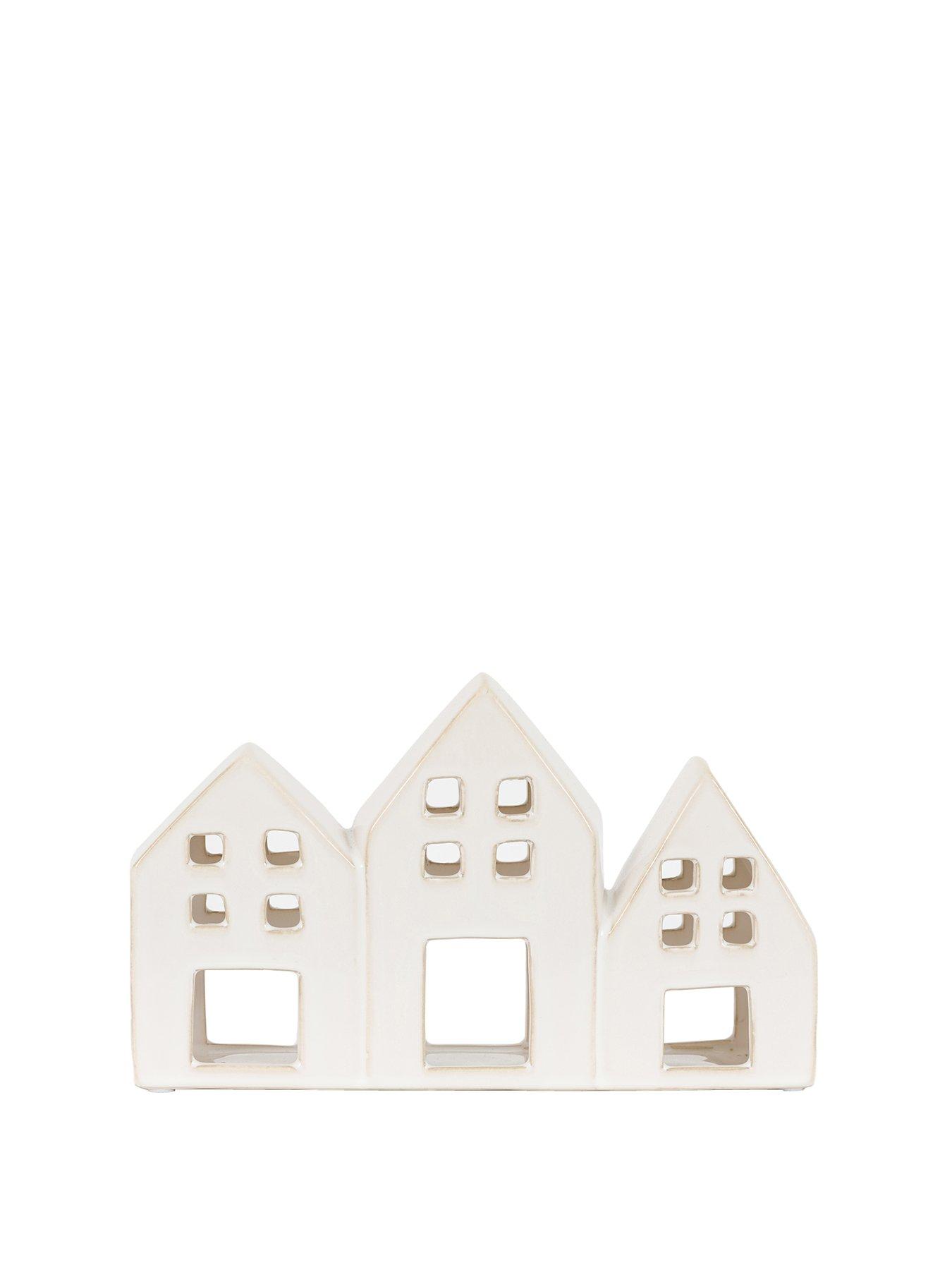  image of gallery-direct-set-of-white-ceramic-decorative-house-tealight-holder