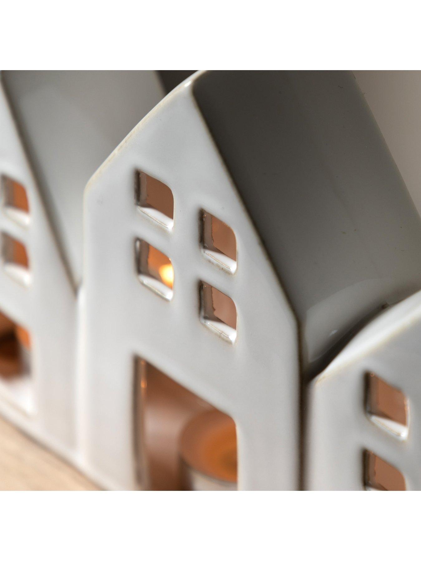  image of gallery-direct-set-of-white-ceramic-decorative-house-tealight-holder