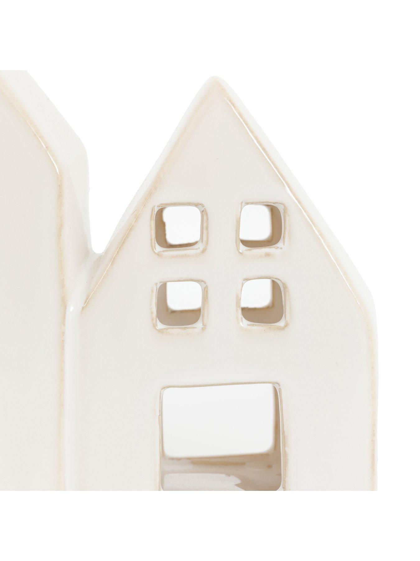  image of gallery-direct-set-of-white-ceramic-decorative-house-tealight-holder