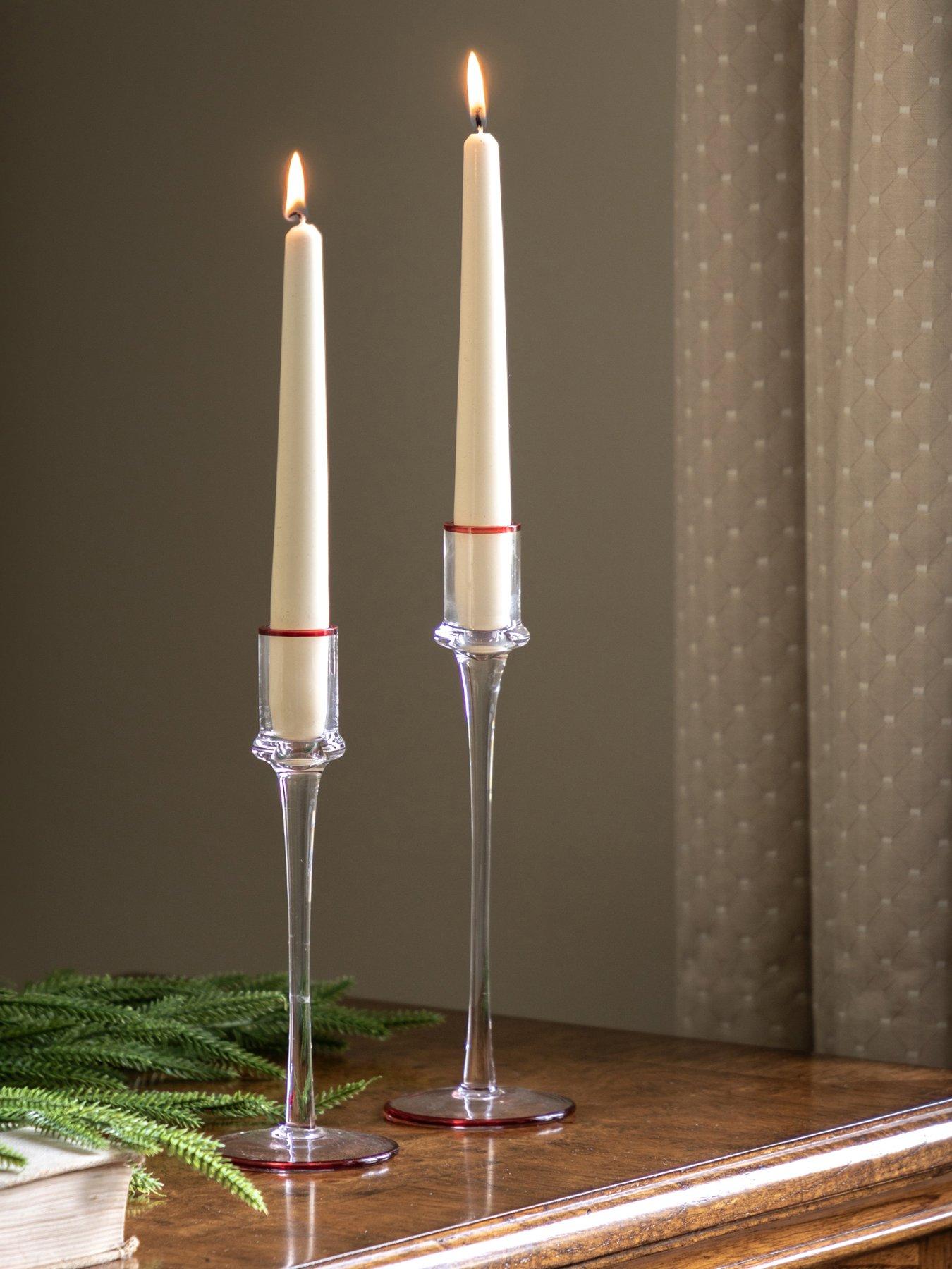 undefined Red Rim Glass Candle Sticks Pk2