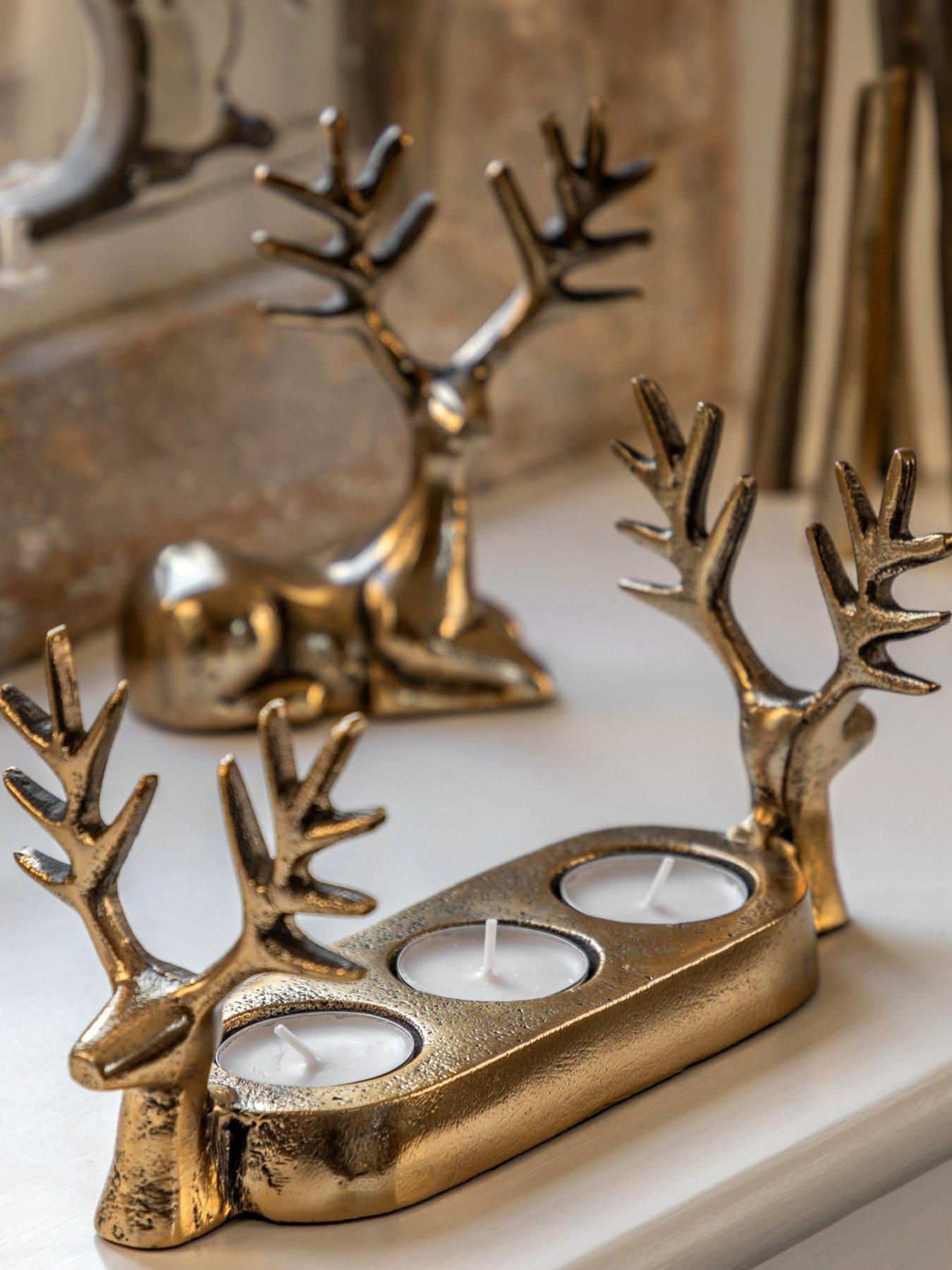 undefined Reindeer 3 Tea Light Holder Antique Gold