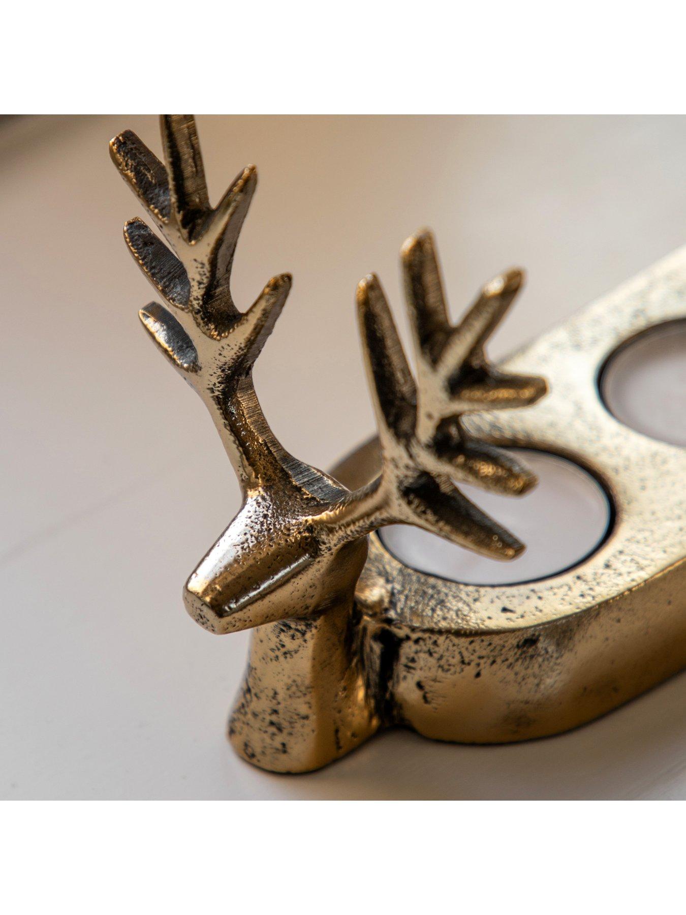  image of gallery-direct-reindeer-3-tea-light-holder-antique-gold