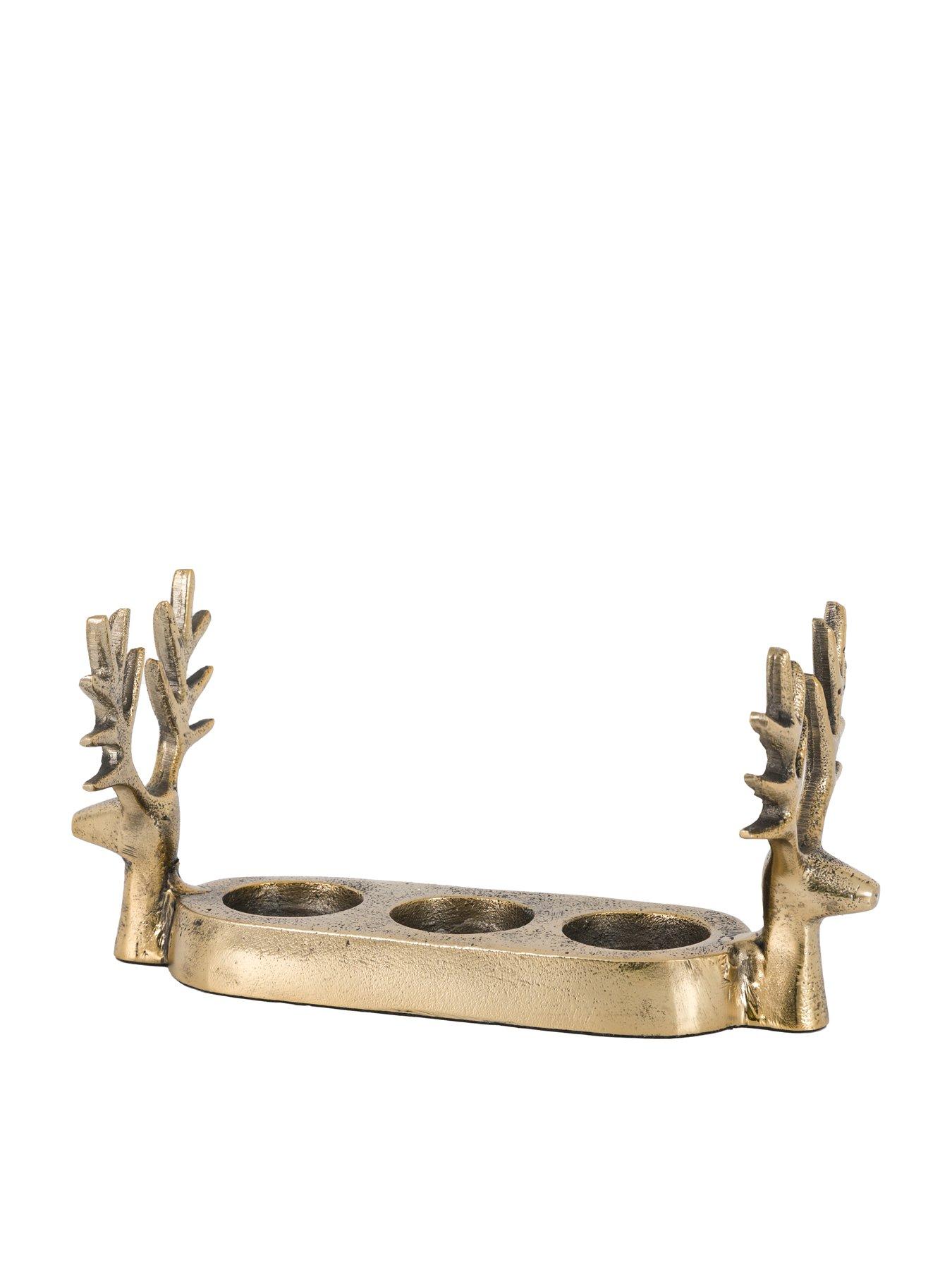  image of gallery-direct-reindeer-3-tea-light-holder-antique-gold