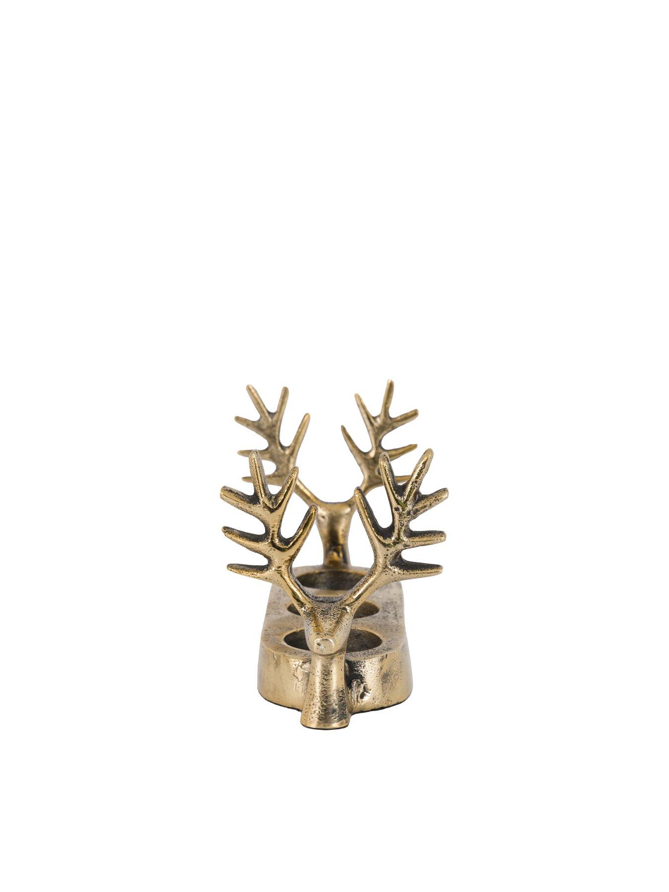  image of gallery-direct-reindeer-3-tea-light-holder-antique-gold