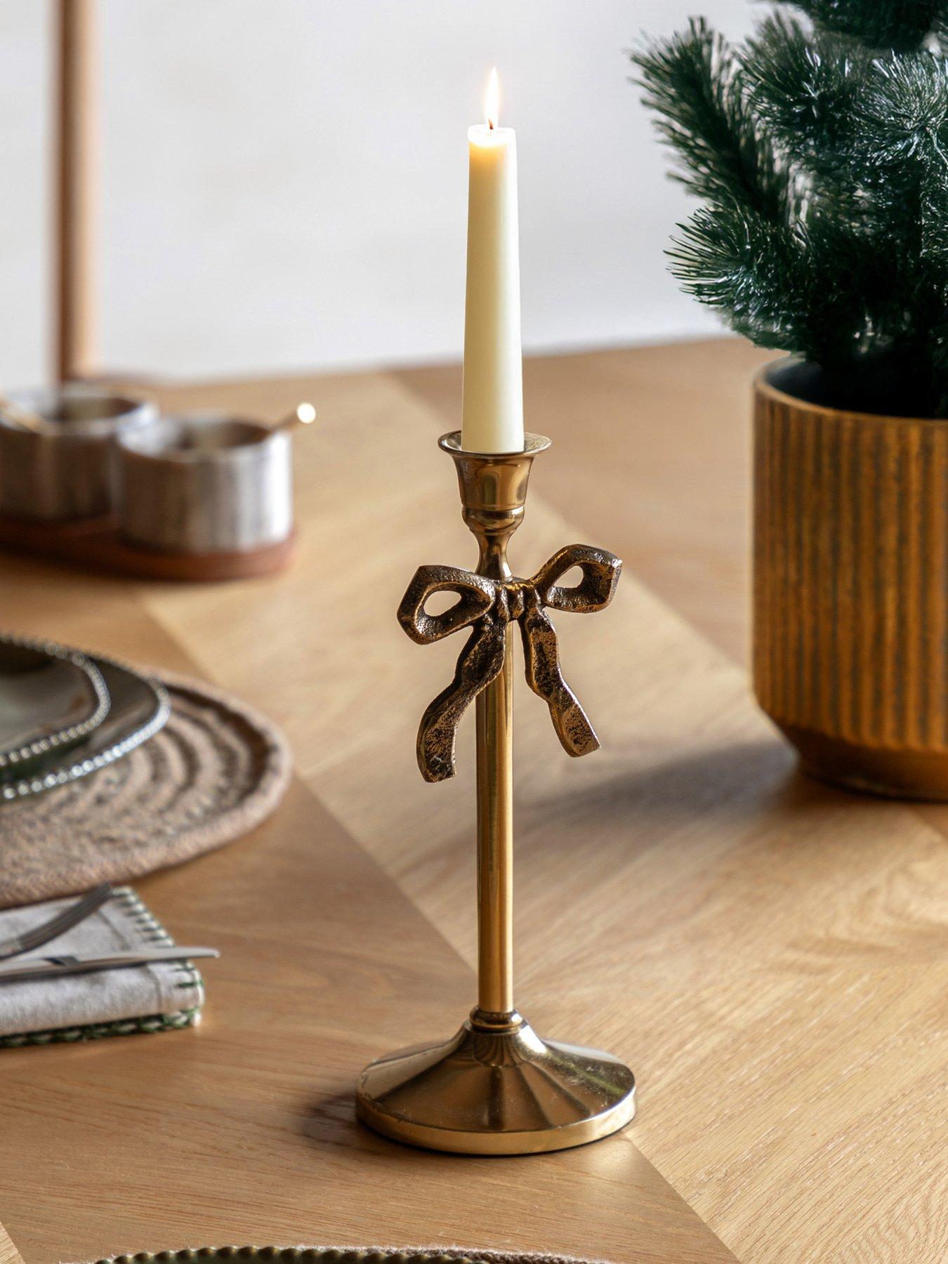 undefined Antique Gold Bow Dinner Candle Holder