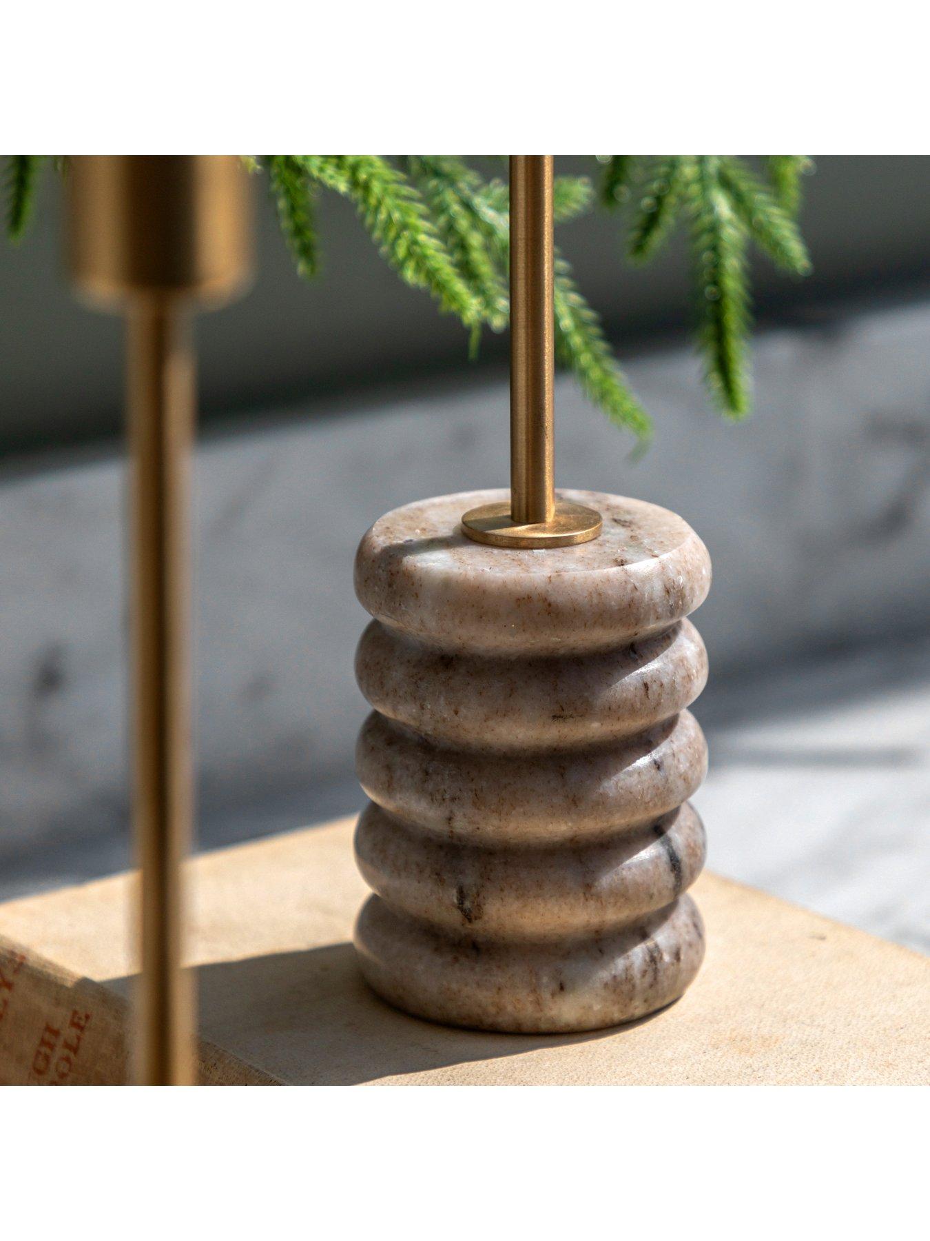 Image 3 of 6 of Gallery Direct Set Of 2 Beige Marble Candle Sticks With Brushed Gold Holder