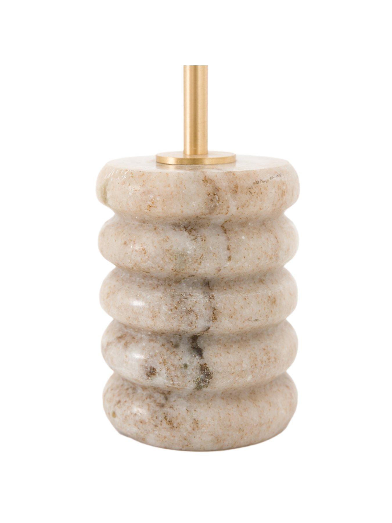 Image 5 of 6 of Gallery Direct Set Of 2 Beige Marble Candle Sticks With Brushed Gold Holder