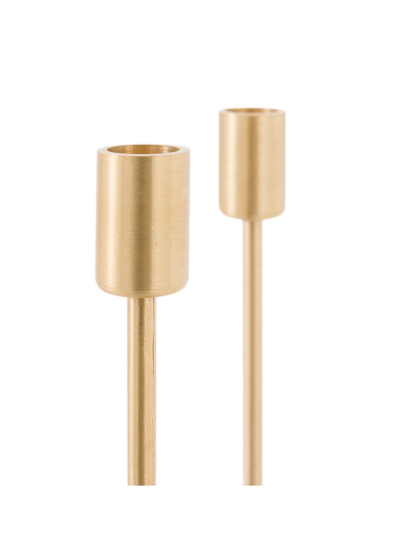 Image 6 of 6 of Gallery Direct Set Of 2 Beige Marble Candle Sticks With Brushed Gold Holder