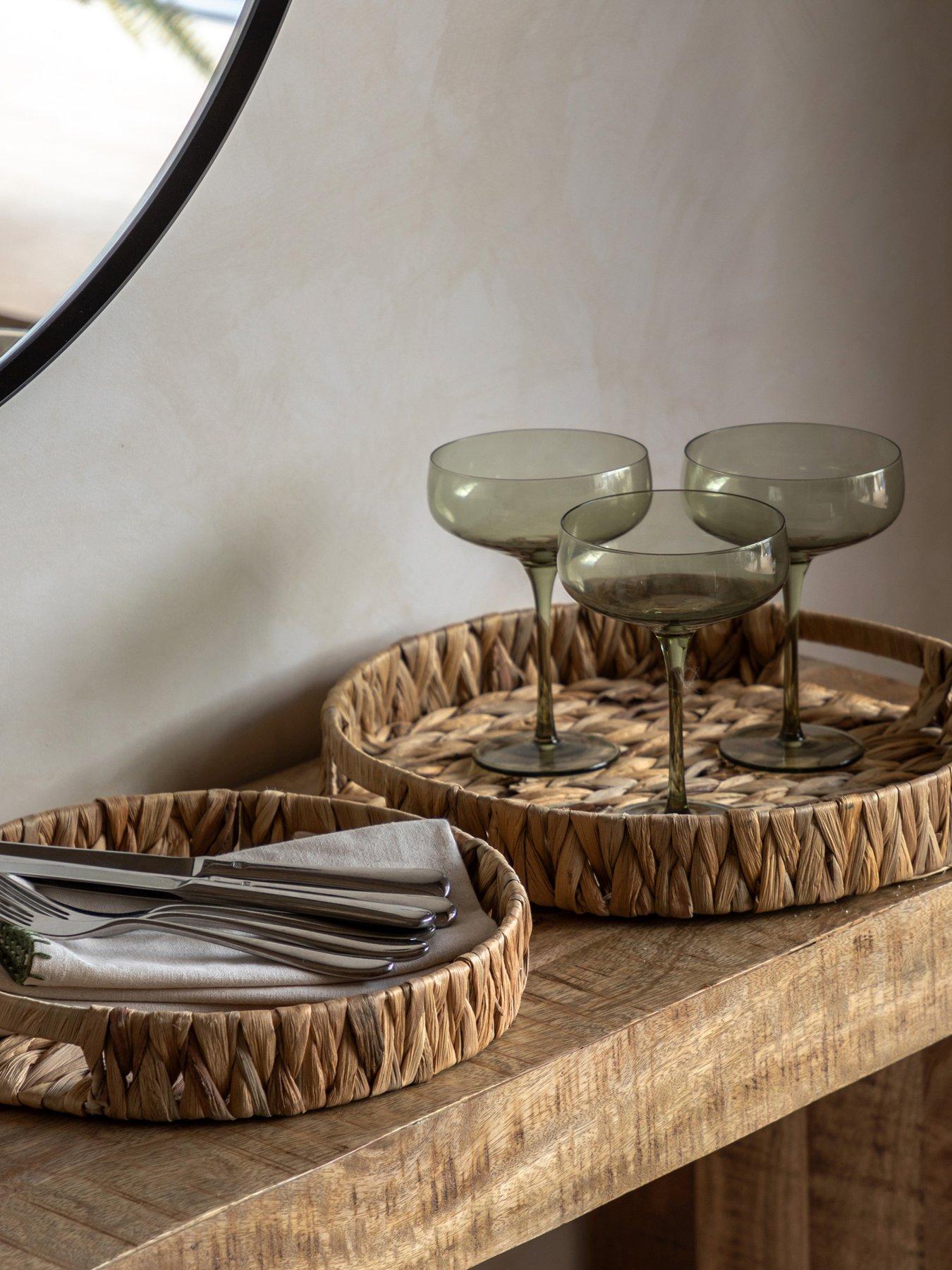 undefined Set Of 2 Woven Round Tray with handles - Natural