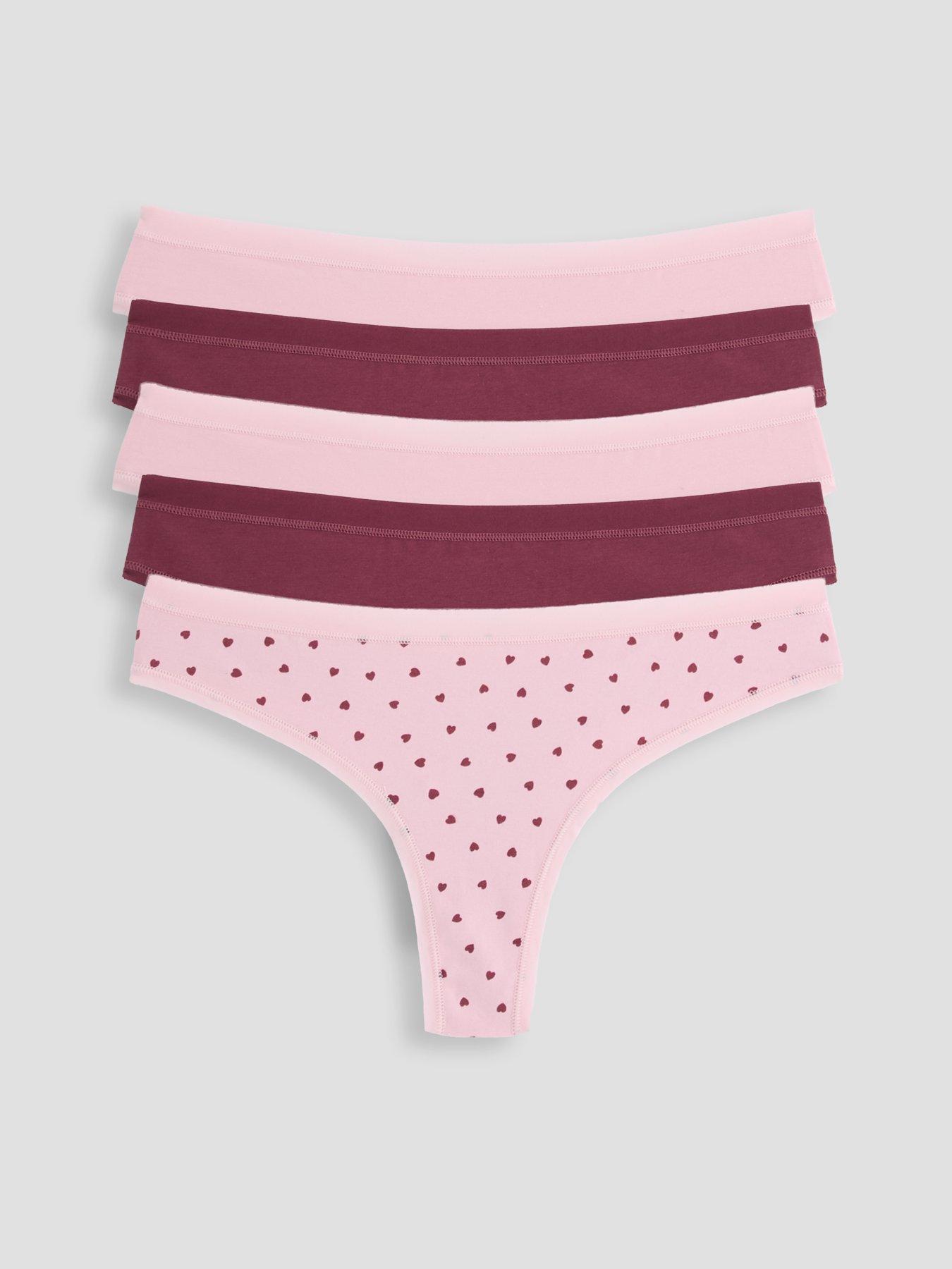 the-very-collection-5-pack-cotton-plain-and-printed-thongs-hearts-pink