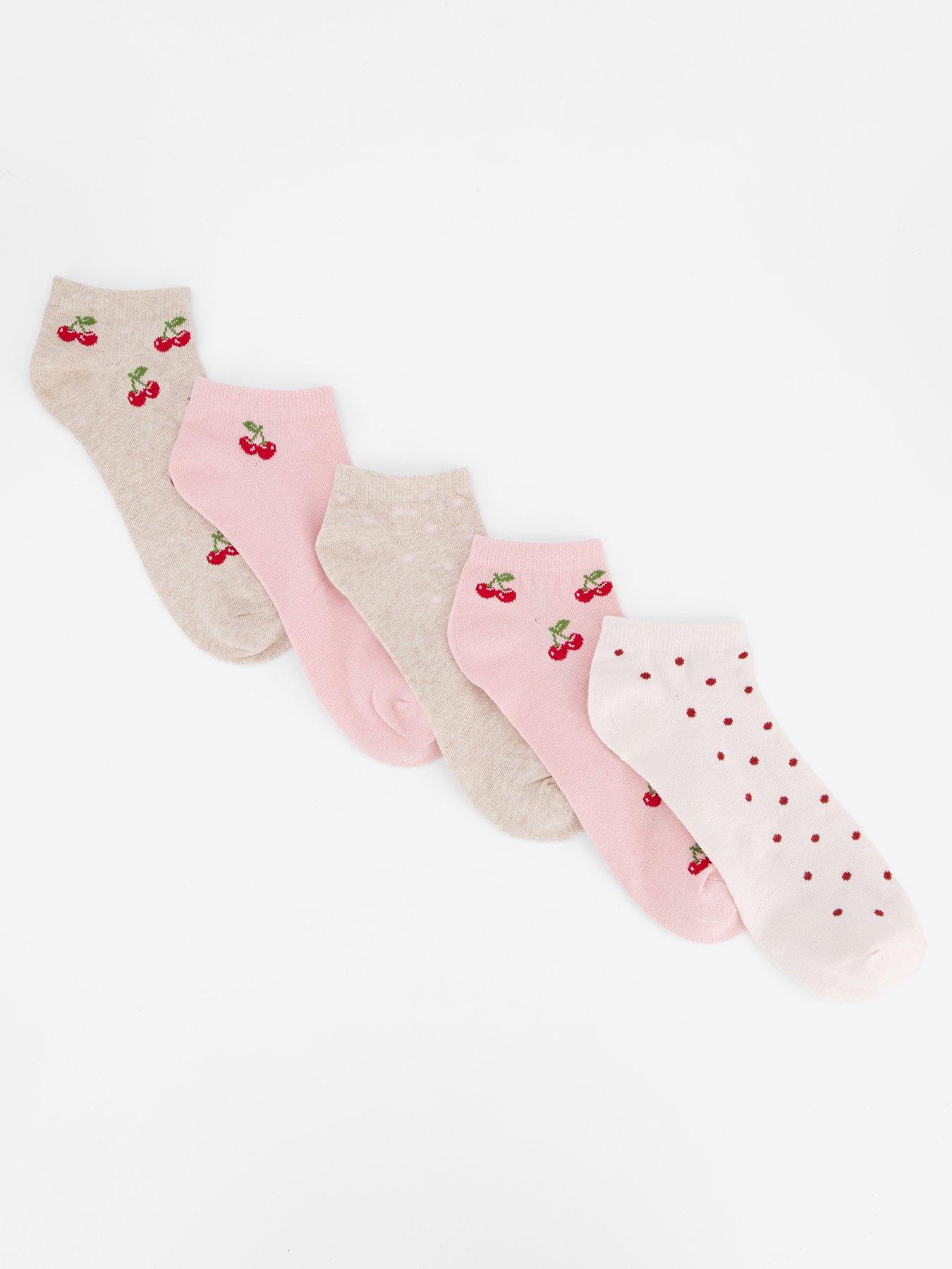  image of the-very-collection-5-pack-cherry-and-spots-trainer-socks-pink