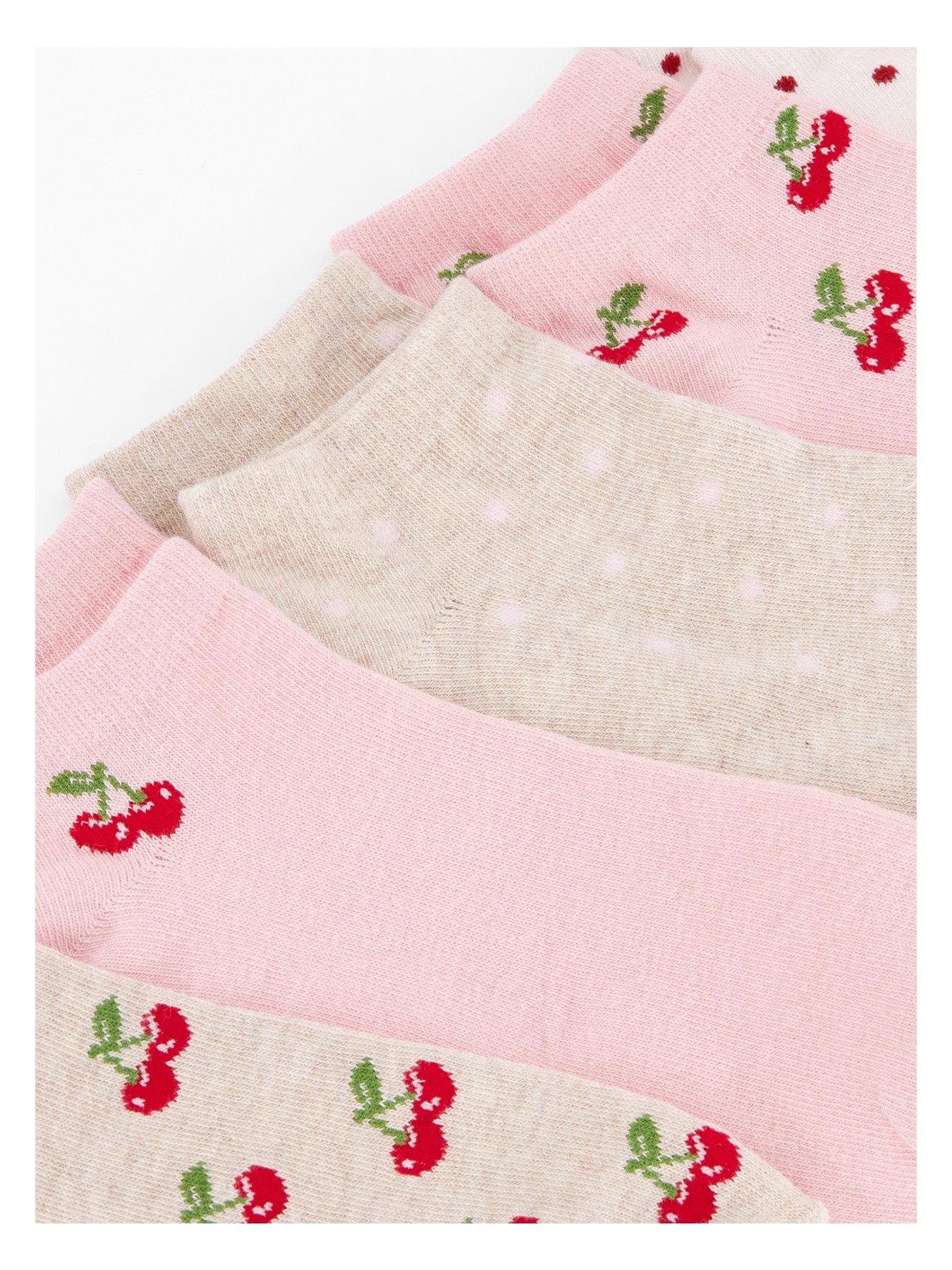  image of the-very-collection-5-pack-cherry-and-spots-trainer-socks-pink