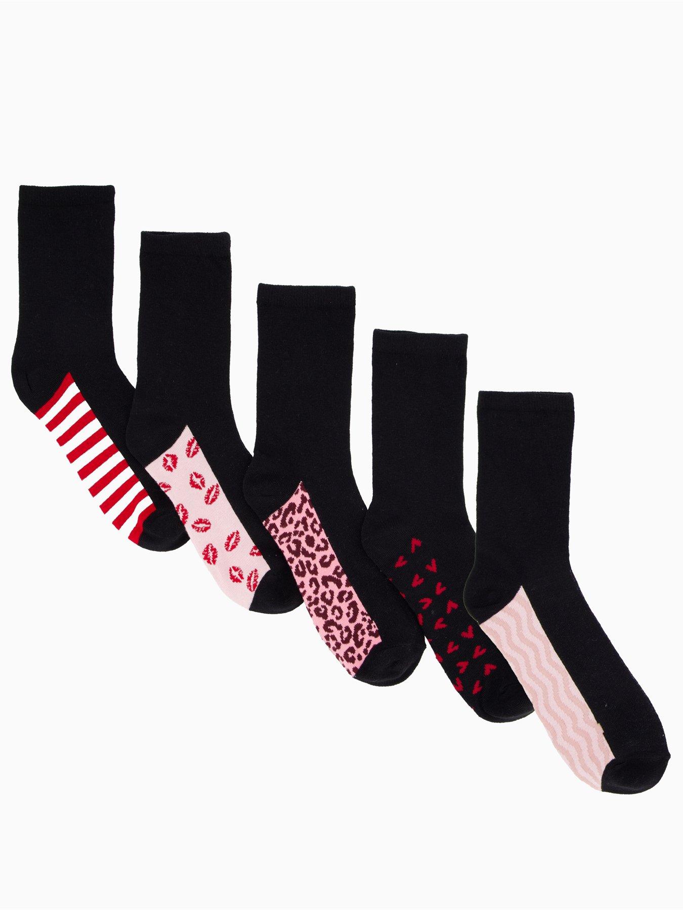 The Very Collection 5 Pack Ankle Socks Multi Print - Black