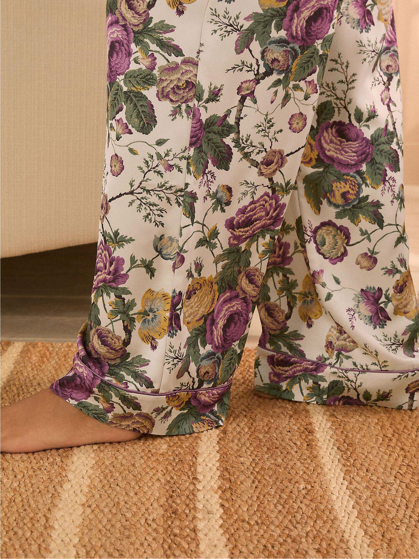 Image 3 of 6 of Laura Ashley Satin Belted Button Through Pjyamas - Purple