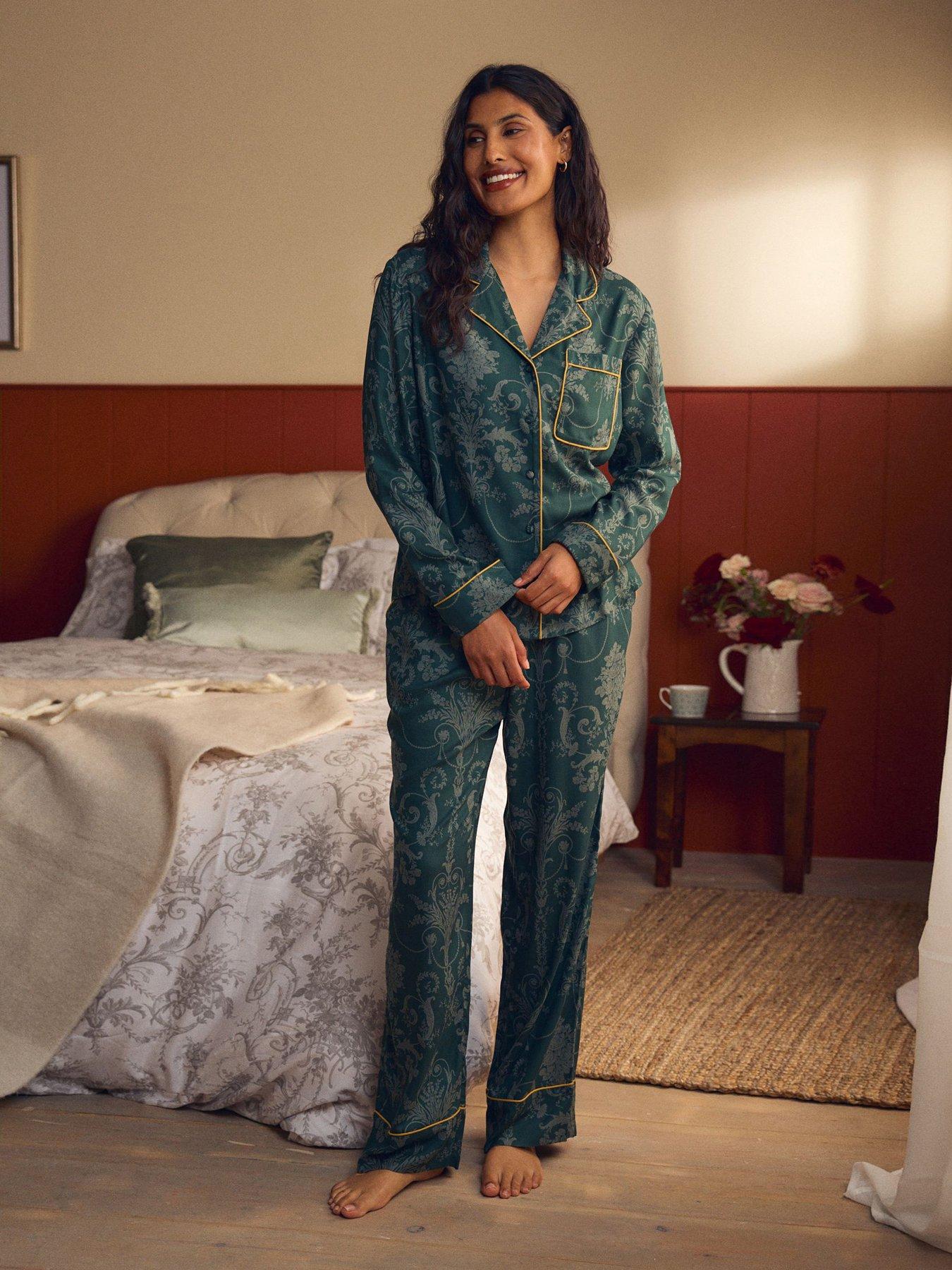 Laura Ashley Emerald Green Josette Button Through Pjs - Black