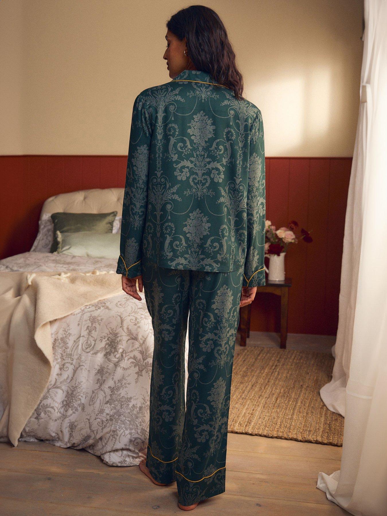 stillFront image of laura-ashley-emerald-green-josette-button-through-pjs-black