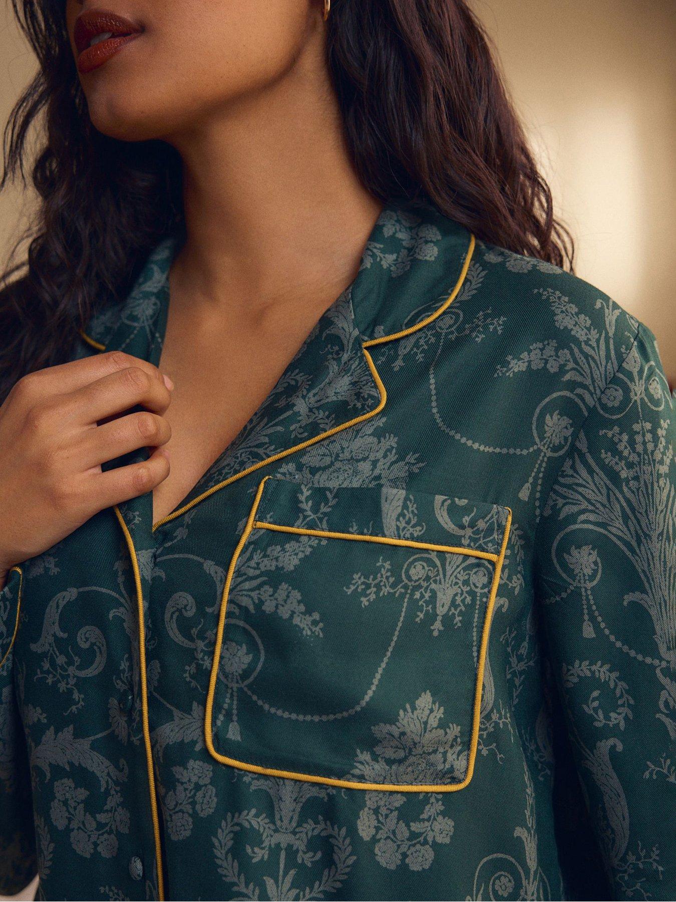  image of laura-ashley-emerald-green-josette-button-through-pjs-black