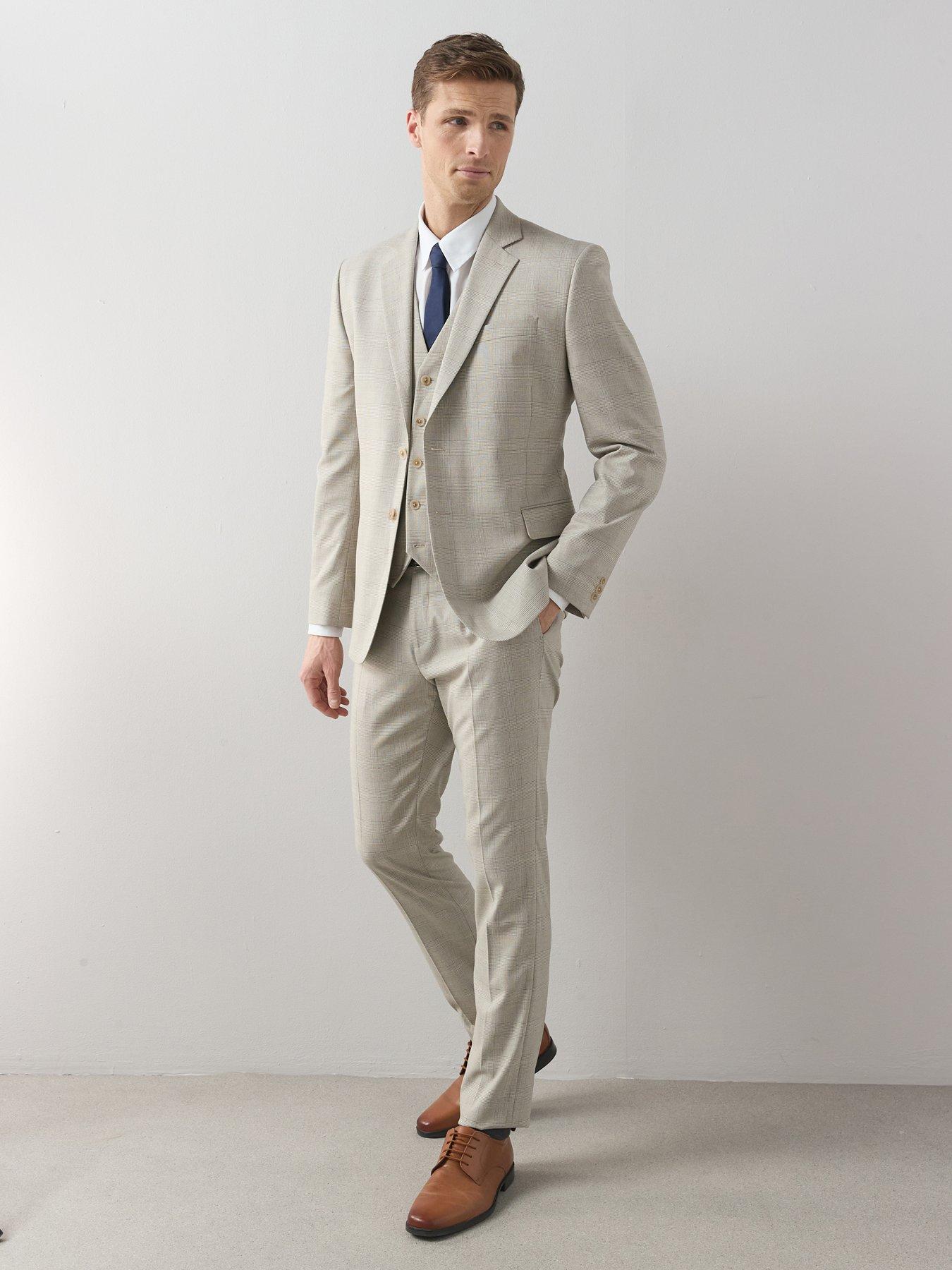 Image 1 of 7 of The Very Collection Checked Suit Trousers - Stone