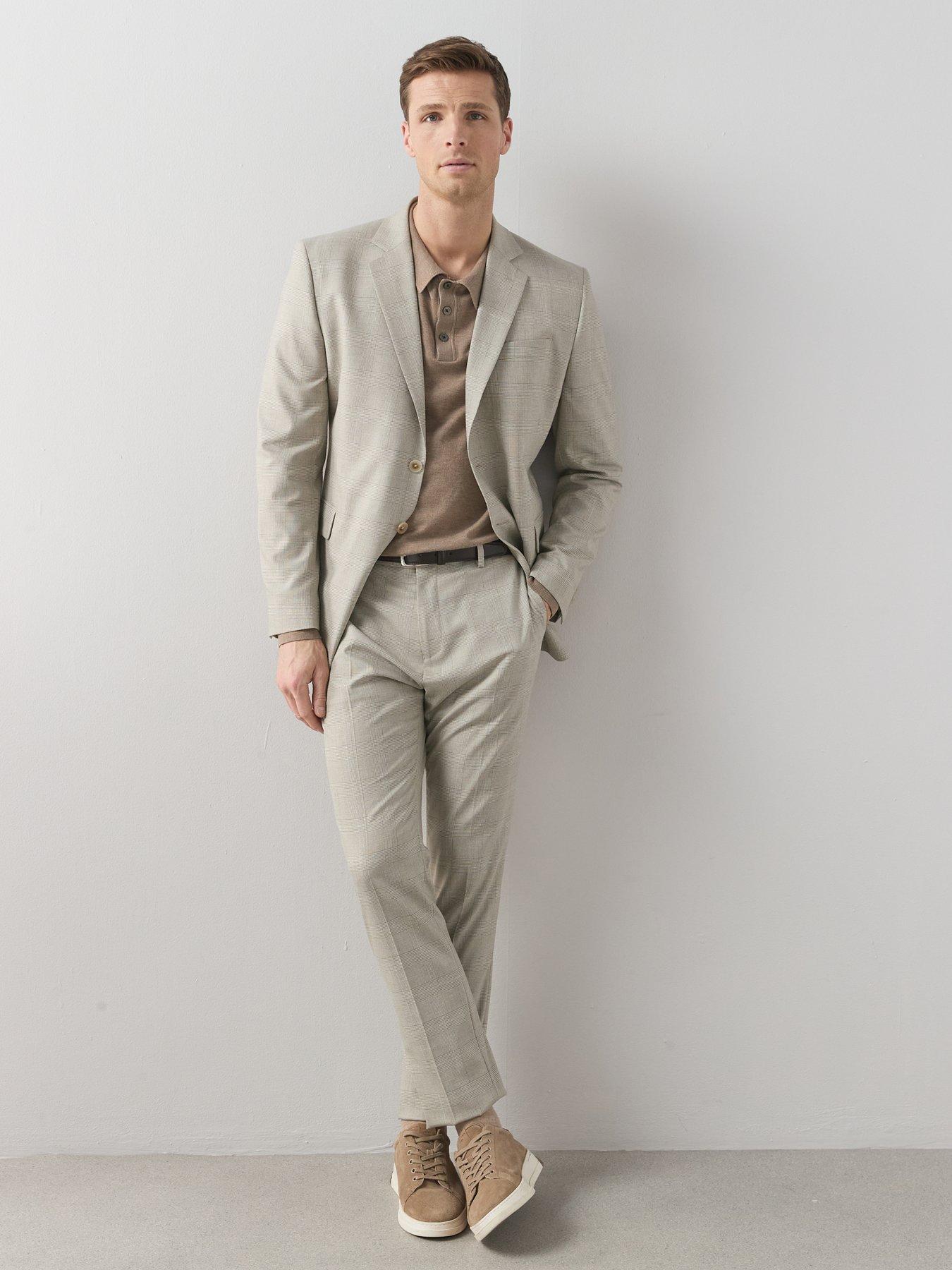 Image 3 of 7 of The Very Collection Checked Suit Trousers - Stone