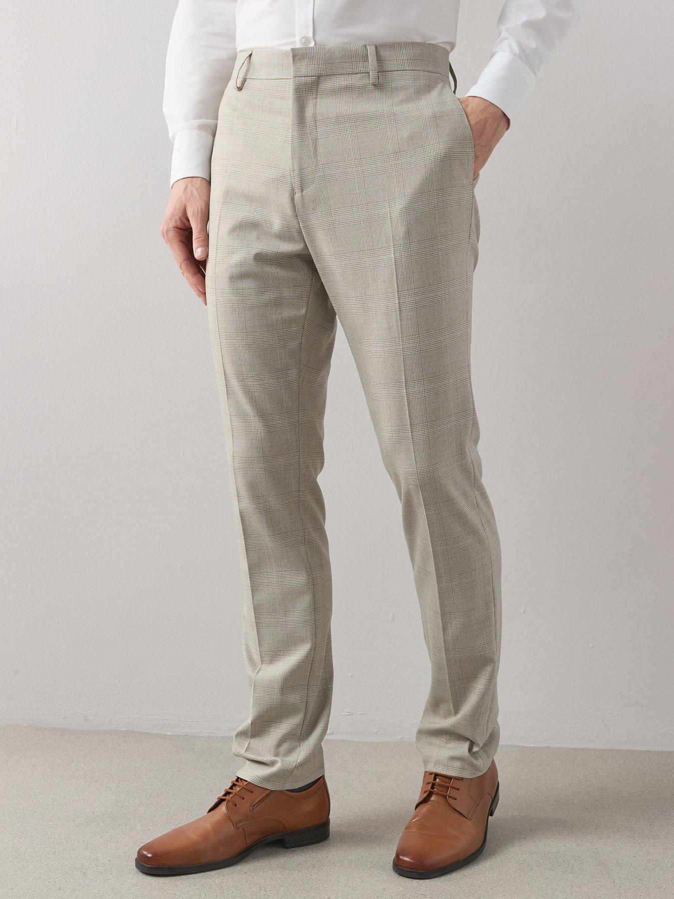 Image 4 of 7 of The Very Collection Checked Suit Trousers - Stone