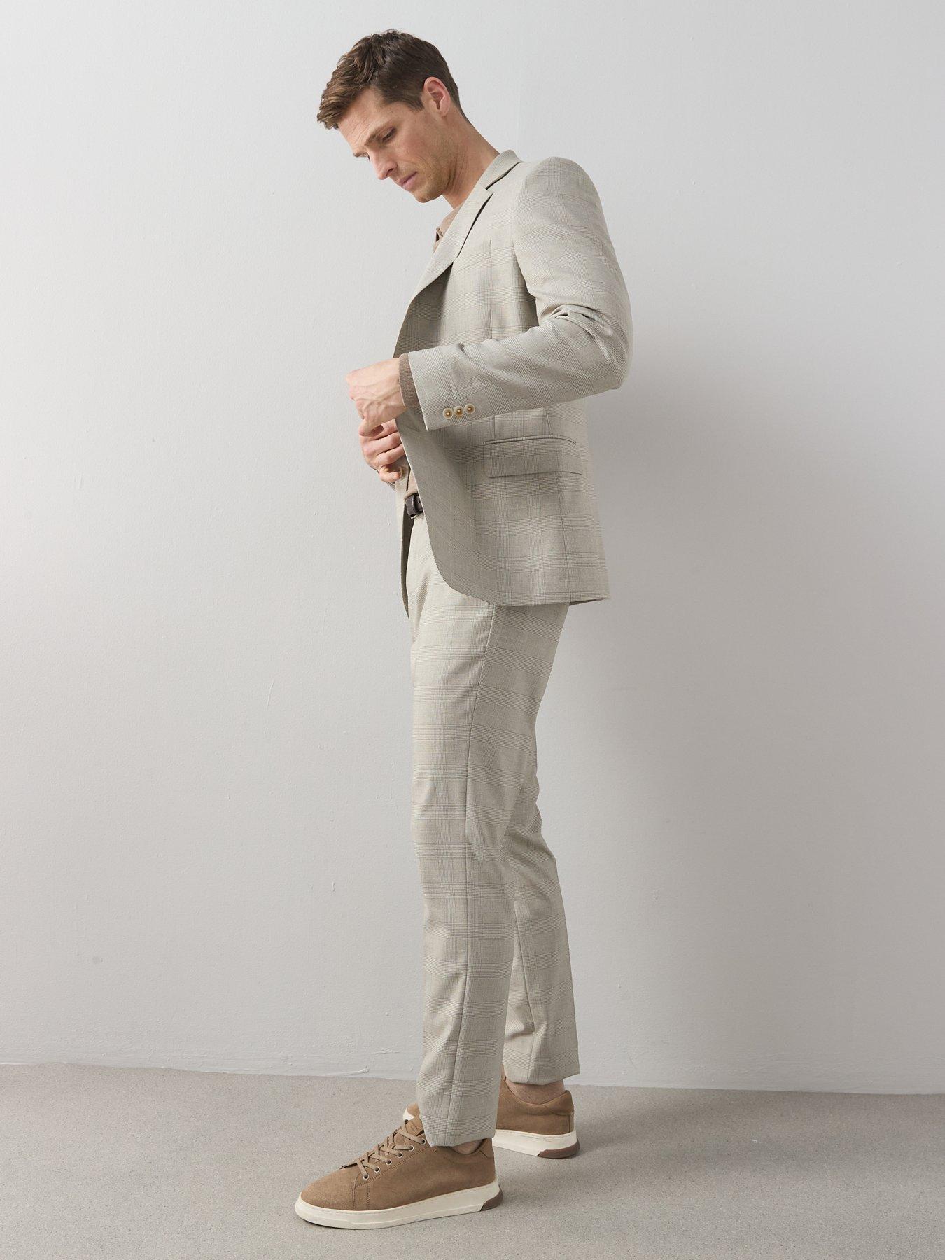 Image 6 of 7 of The Very Collection Checked Suit Trousers - Stone