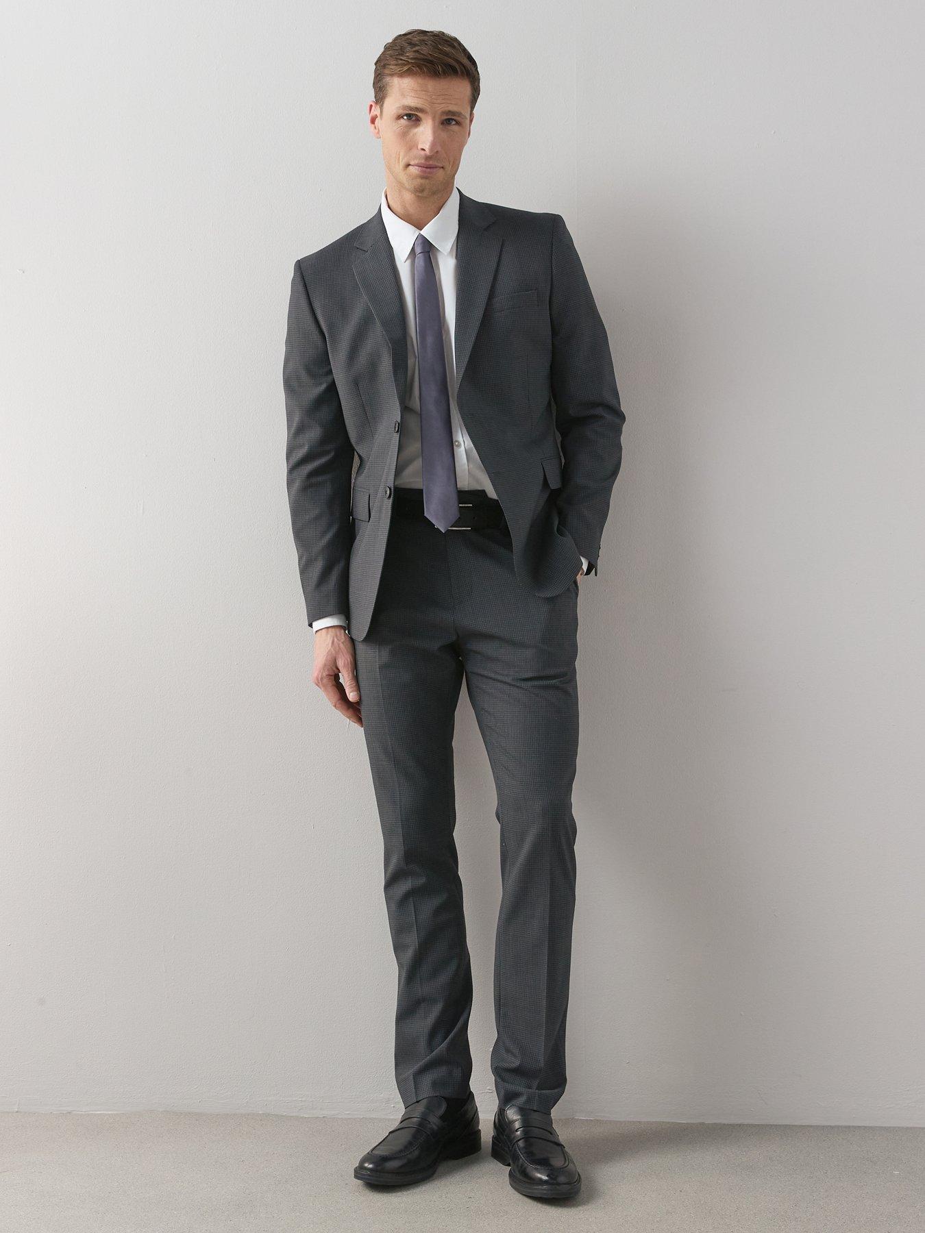 Image 1 of 6 of The Very Collection Wool Blend Micro Check Suit Trouser - Charcoal