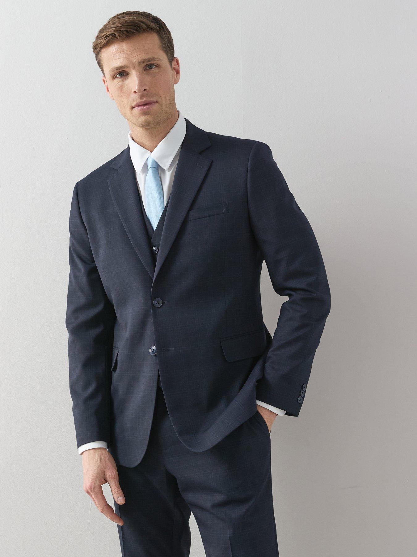 The Very Collection Wool Blend Checked Suit Jacket - Navy