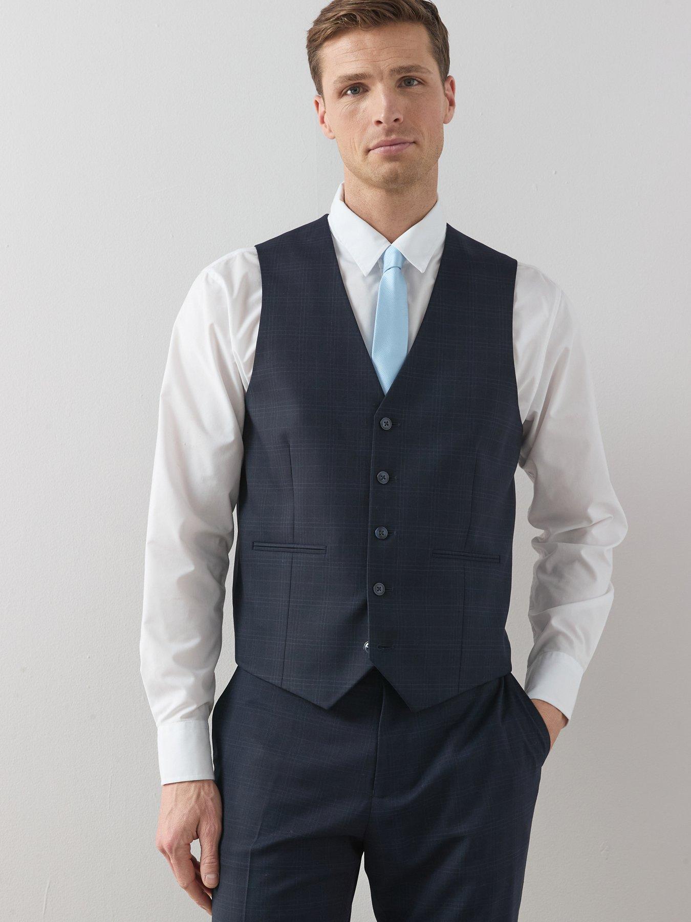 The Very Collection Wool Blend Checked Waistcoat - Navy