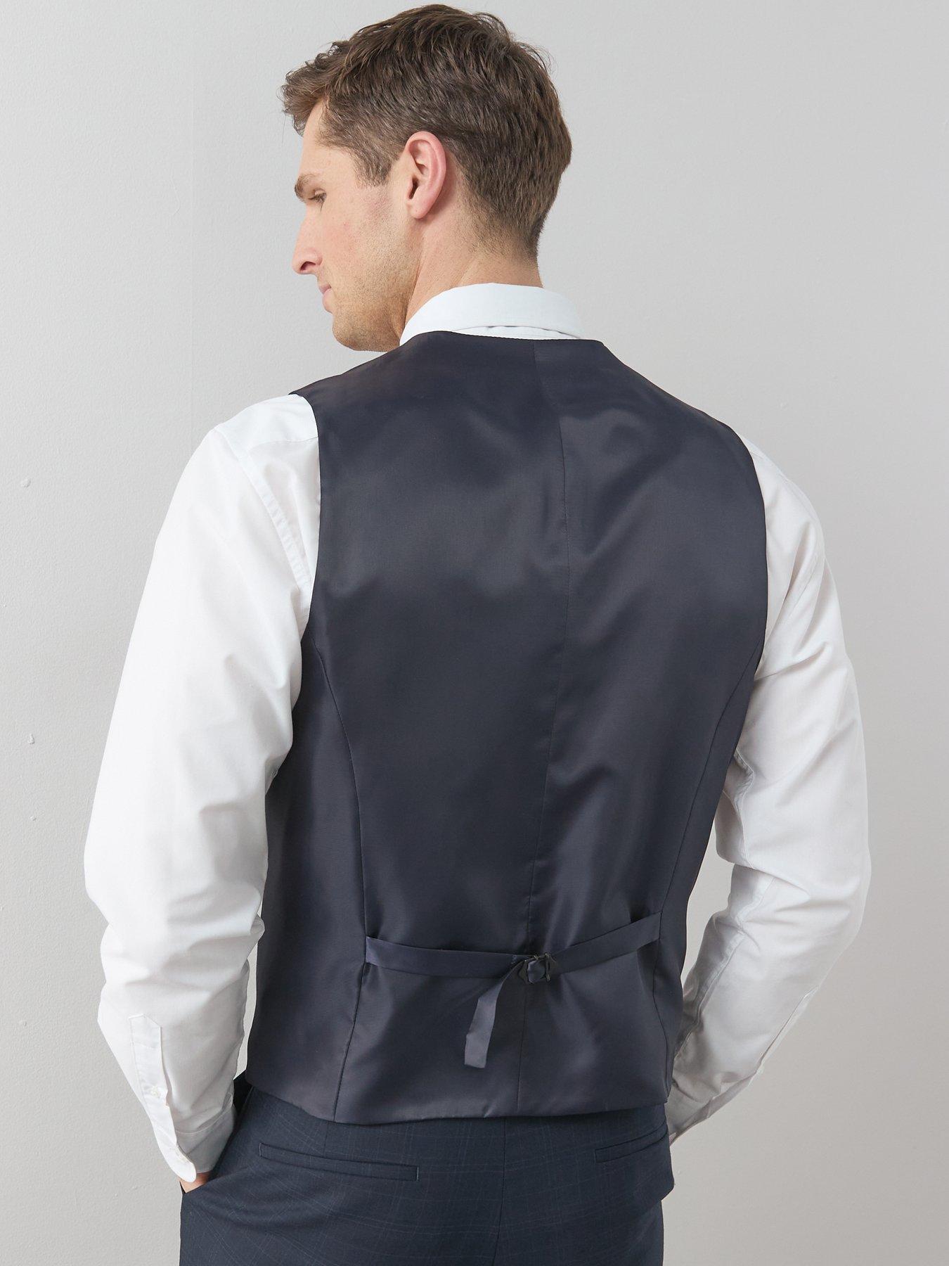 Image 2 of 6 of The Very Collection Wool Blend Checked Waistcoat - Navy
