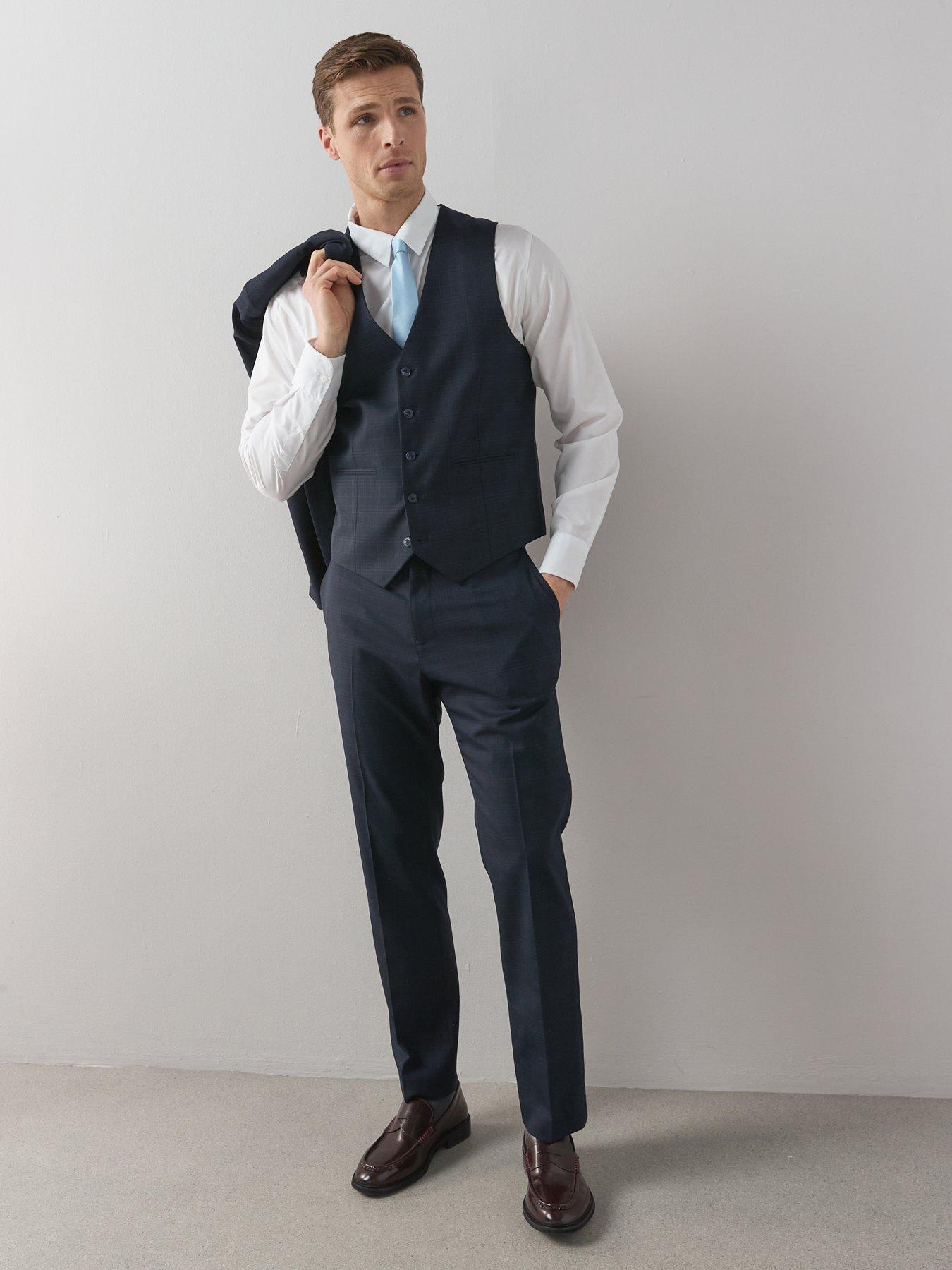 Image 3 of 6 of The Very Collection Wool Blend Checked Waistcoat - Navy