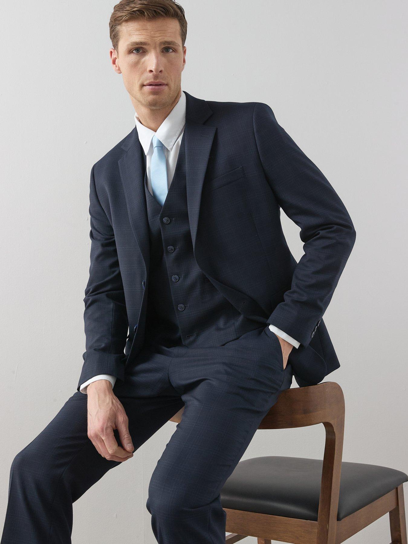 Image 4 of 6 of The Very Collection Wool Blend Checked Waistcoat - Navy