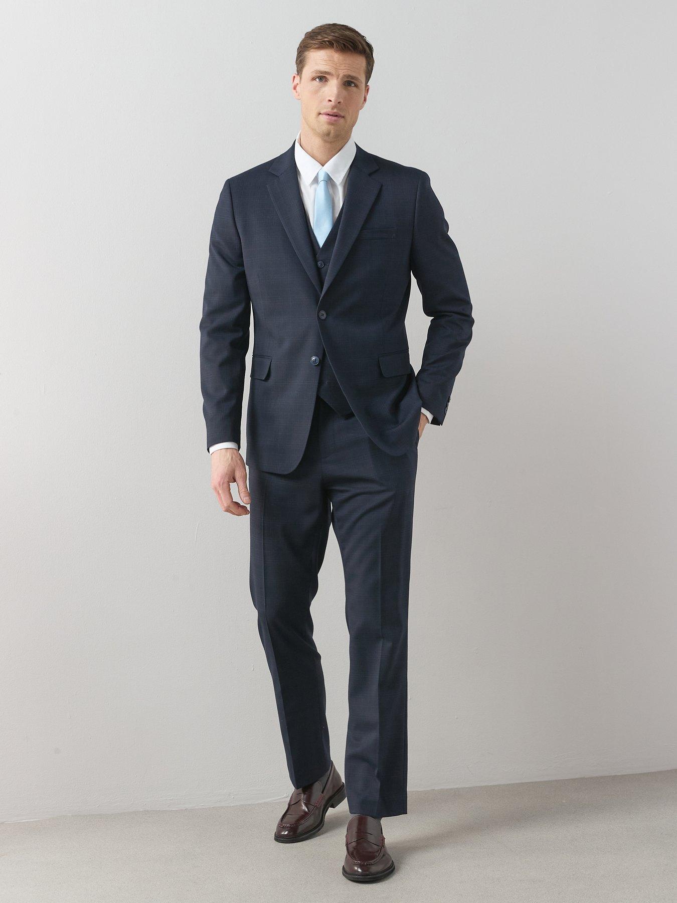 The Very Collection Wool Blend Checked Suit Trouser - Navy