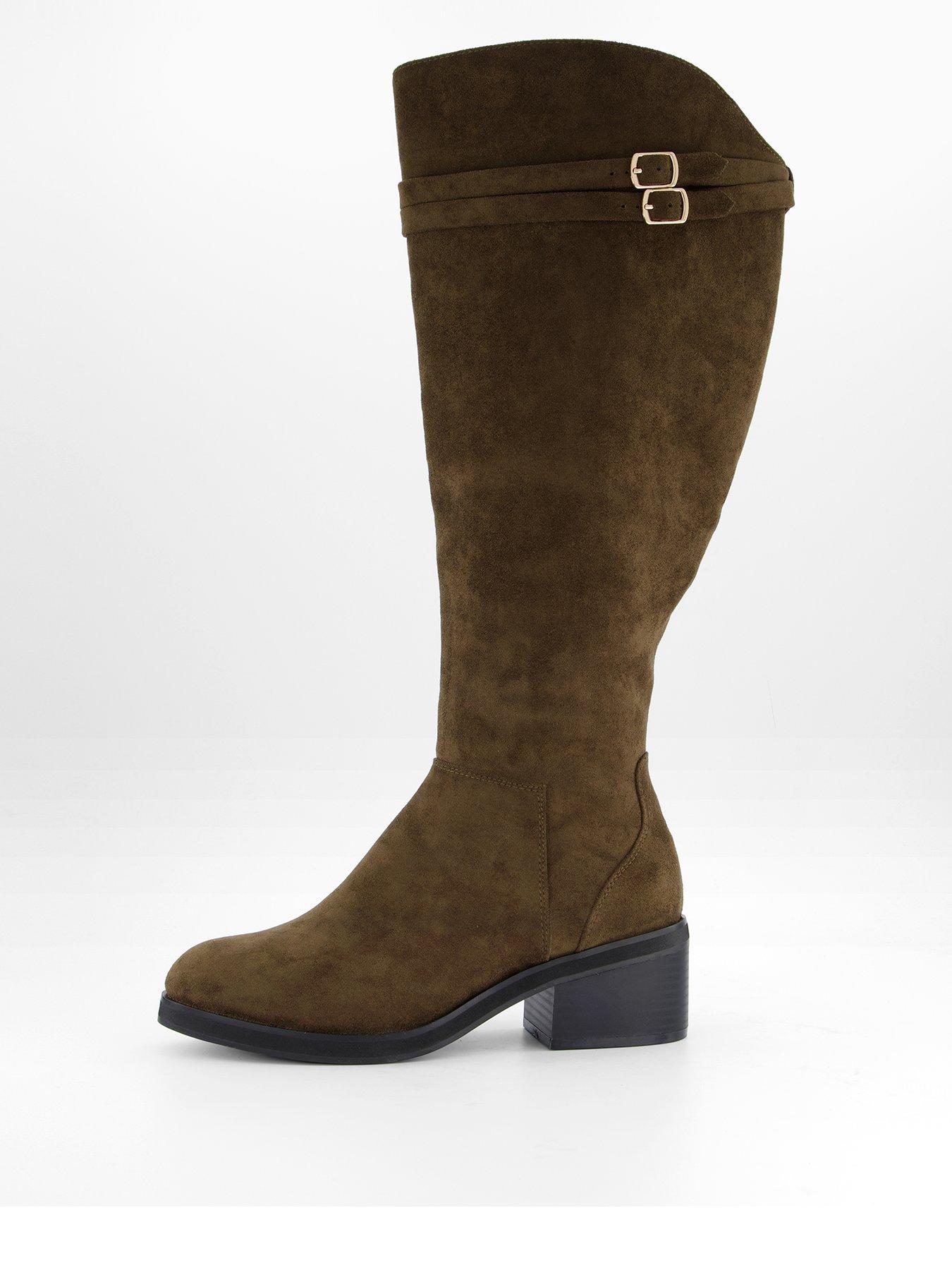  image of the-very-collection-wide-fit-block-heel-knee-boot-with-wider-fitting-calf-green