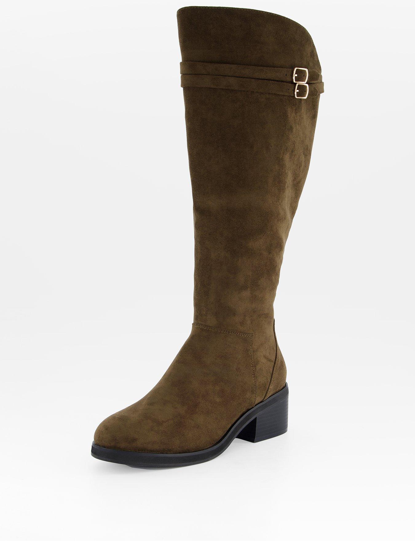  image of the-very-collection-wide-fit-block-heel-knee-boot-with-wider-fitting-calf-green