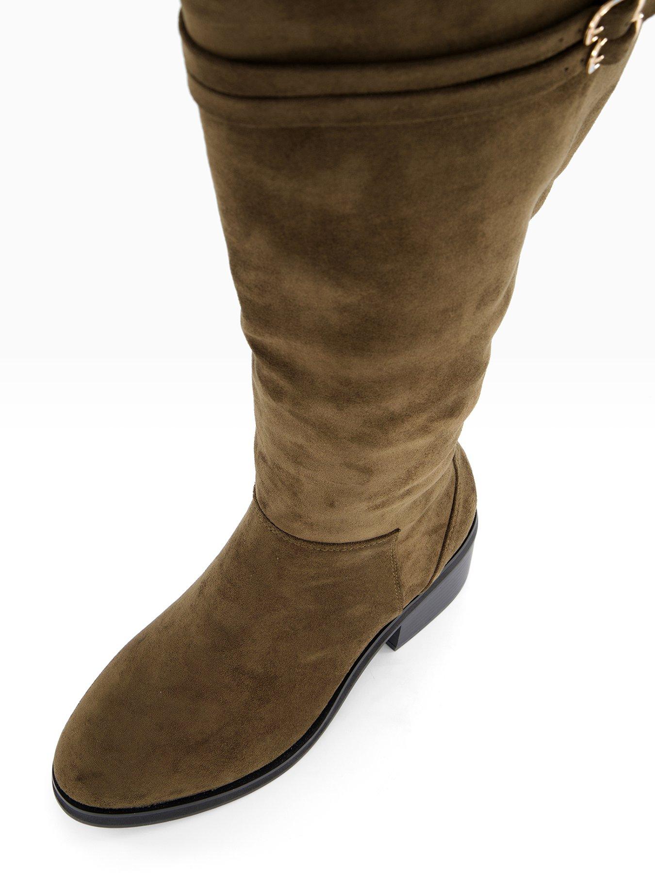  image of the-very-collection-wide-fit-block-heel-knee-boot-with-wider-fitting-calf-green