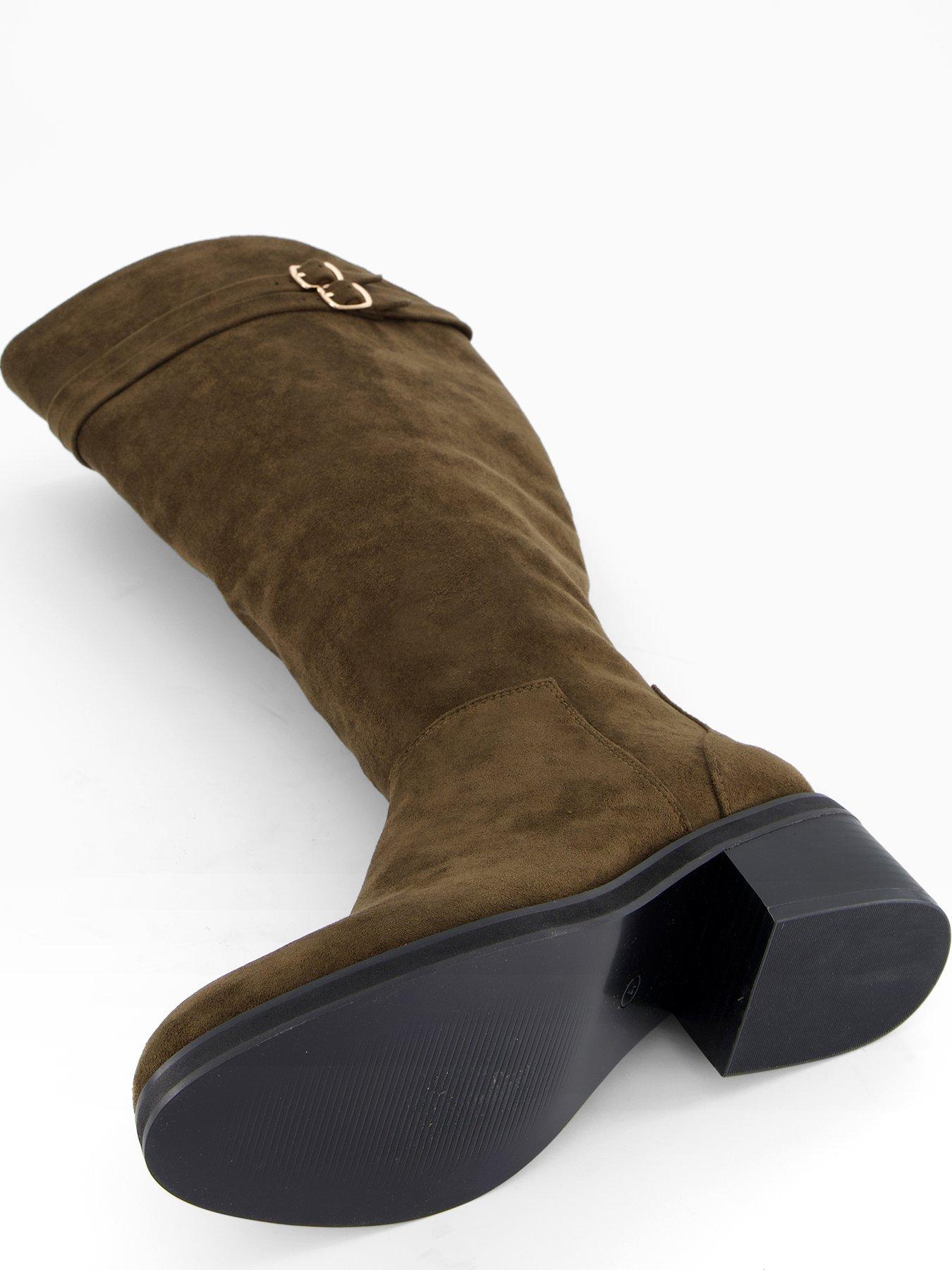  image of the-very-collection-wide-fit-block-heel-knee-boot-with-wider-fitting-calf-green