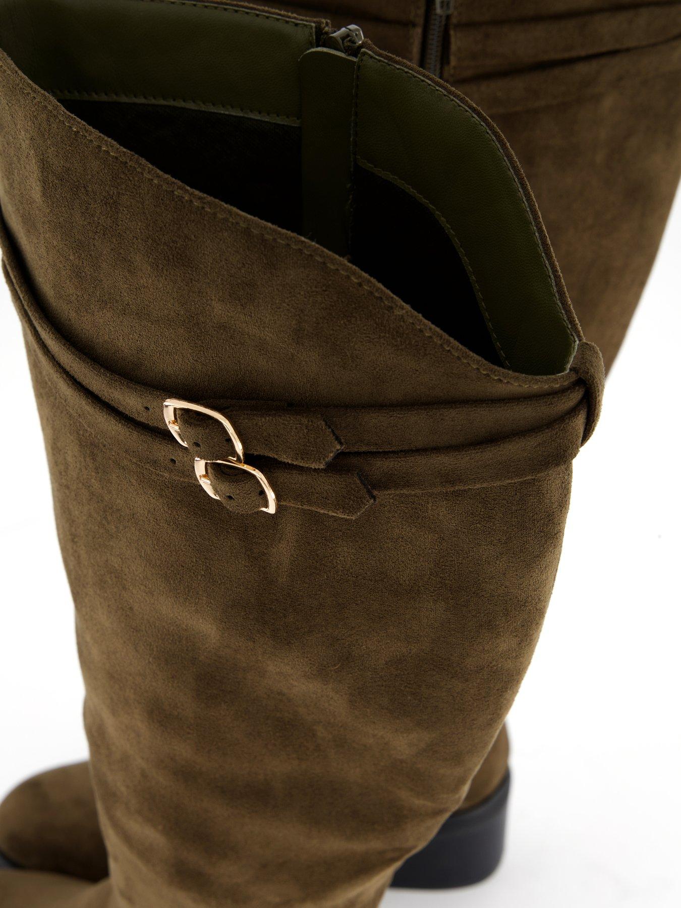  image of the-very-collection-wide-fit-block-heel-knee-boot-with-wider-fitting-calf-green