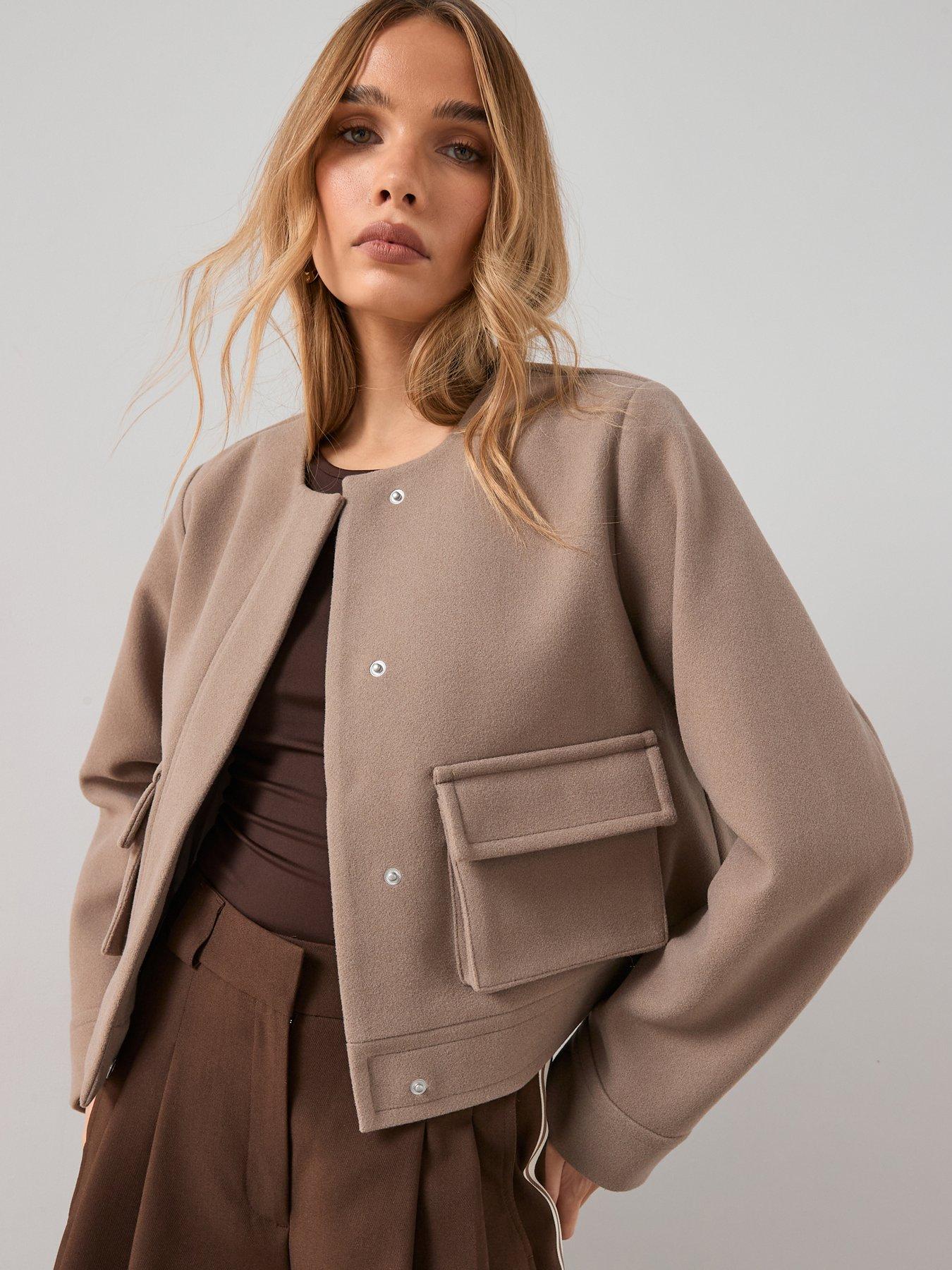  image of the-very-collection-faux-wool-collarless-jacket-beige