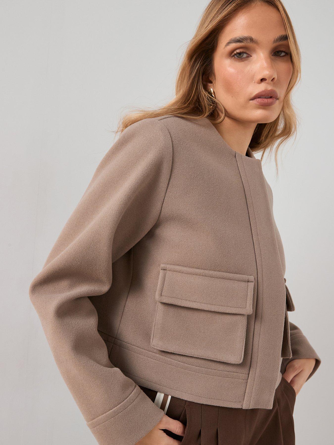  image of the-very-collection-faux-wool-collarless-jacket-beige