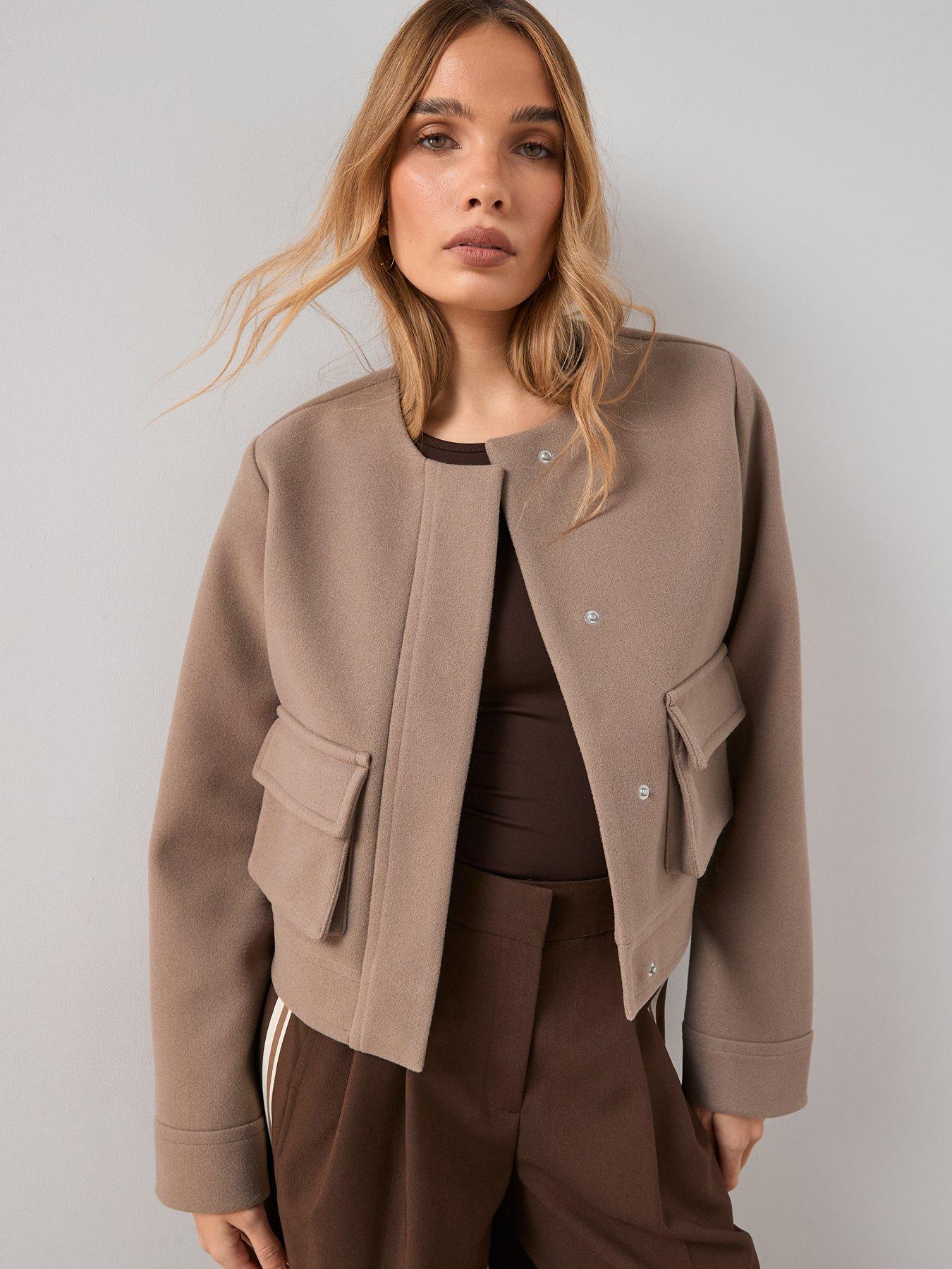  image of the-very-collection-faux-wool-collarless-jacket-beige