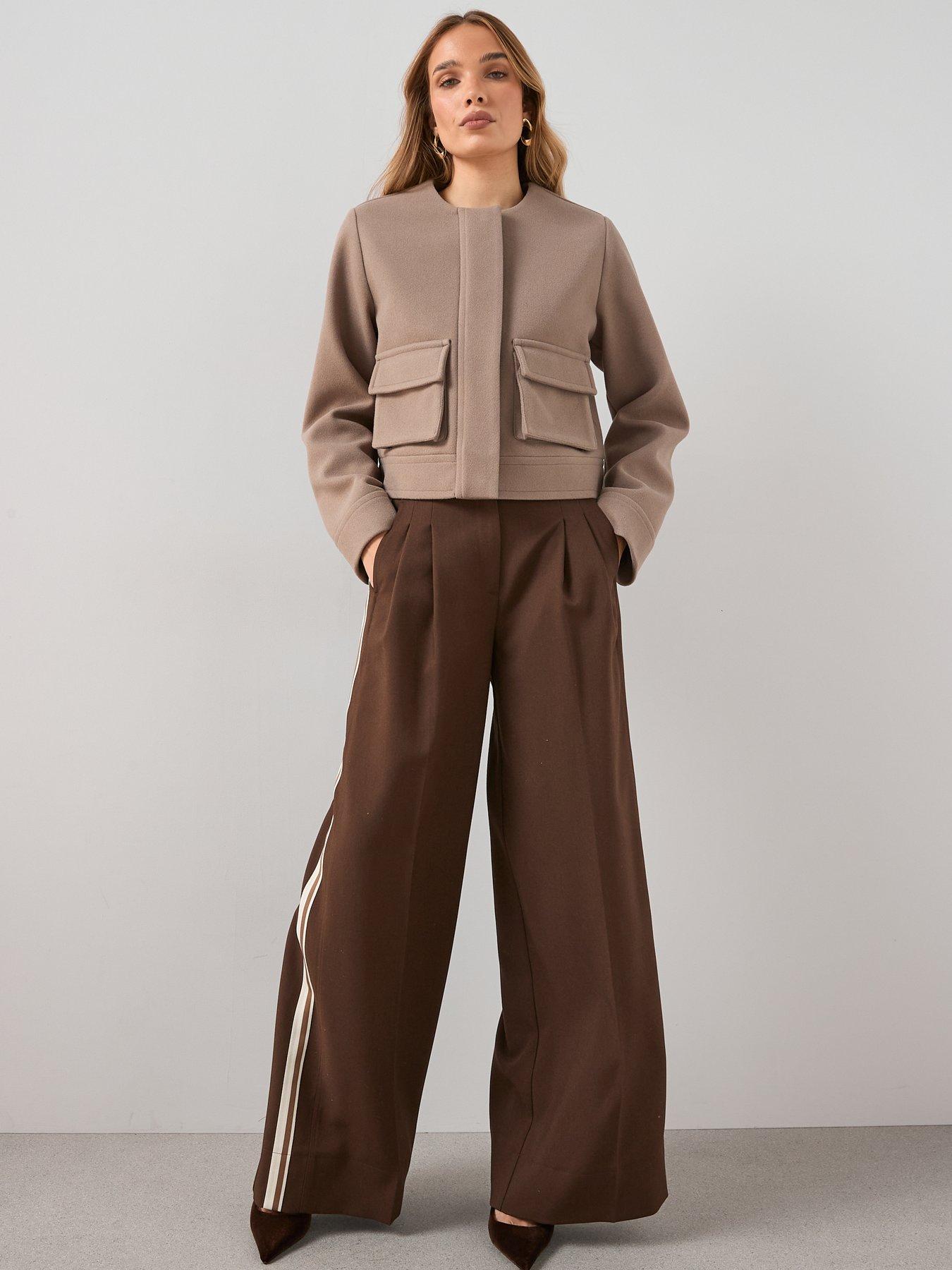  image of the-very-collection-faux-wool-collarless-jacket-beige