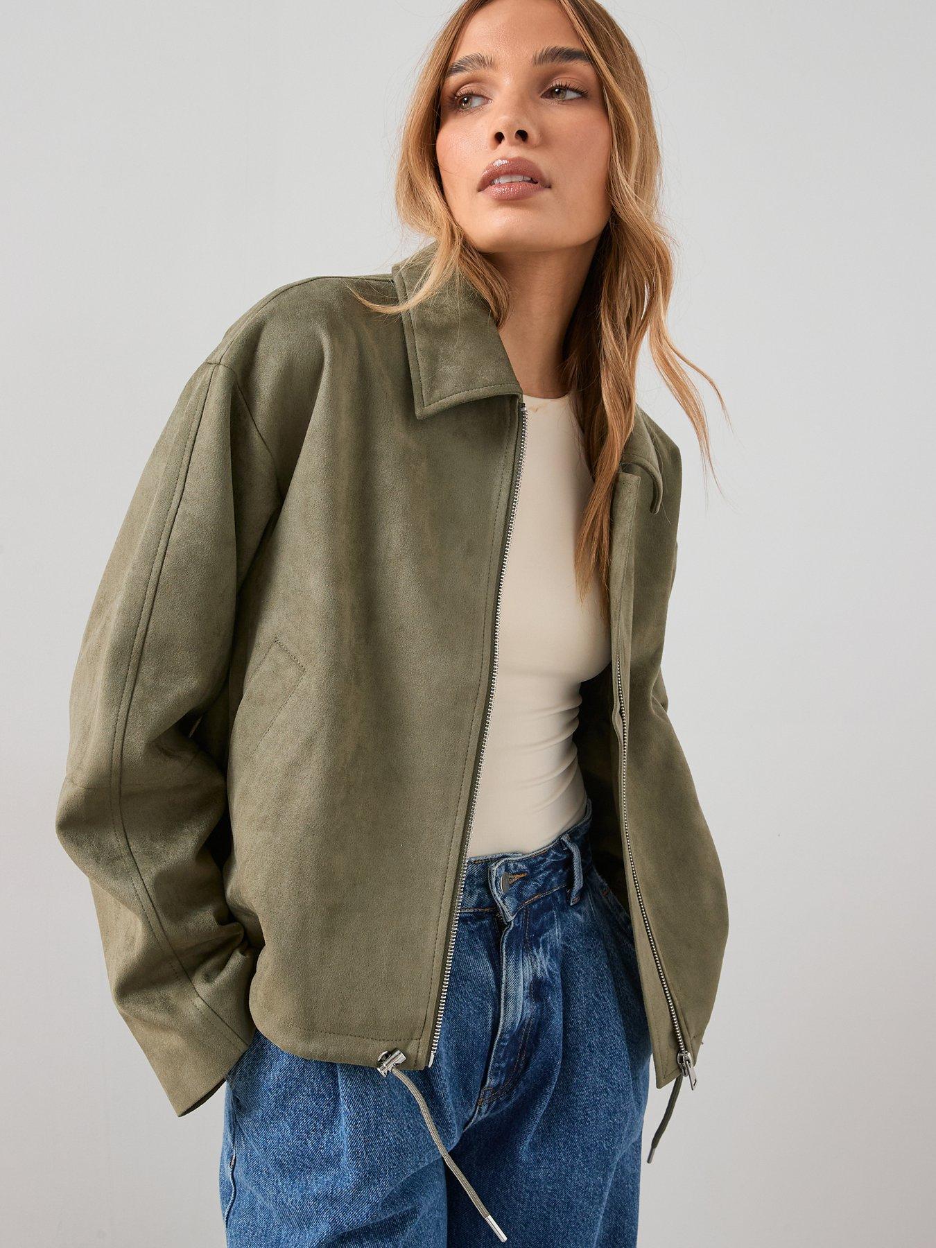 The Very Collection Faux Suede Adjustable Hem Jacket - Khaki